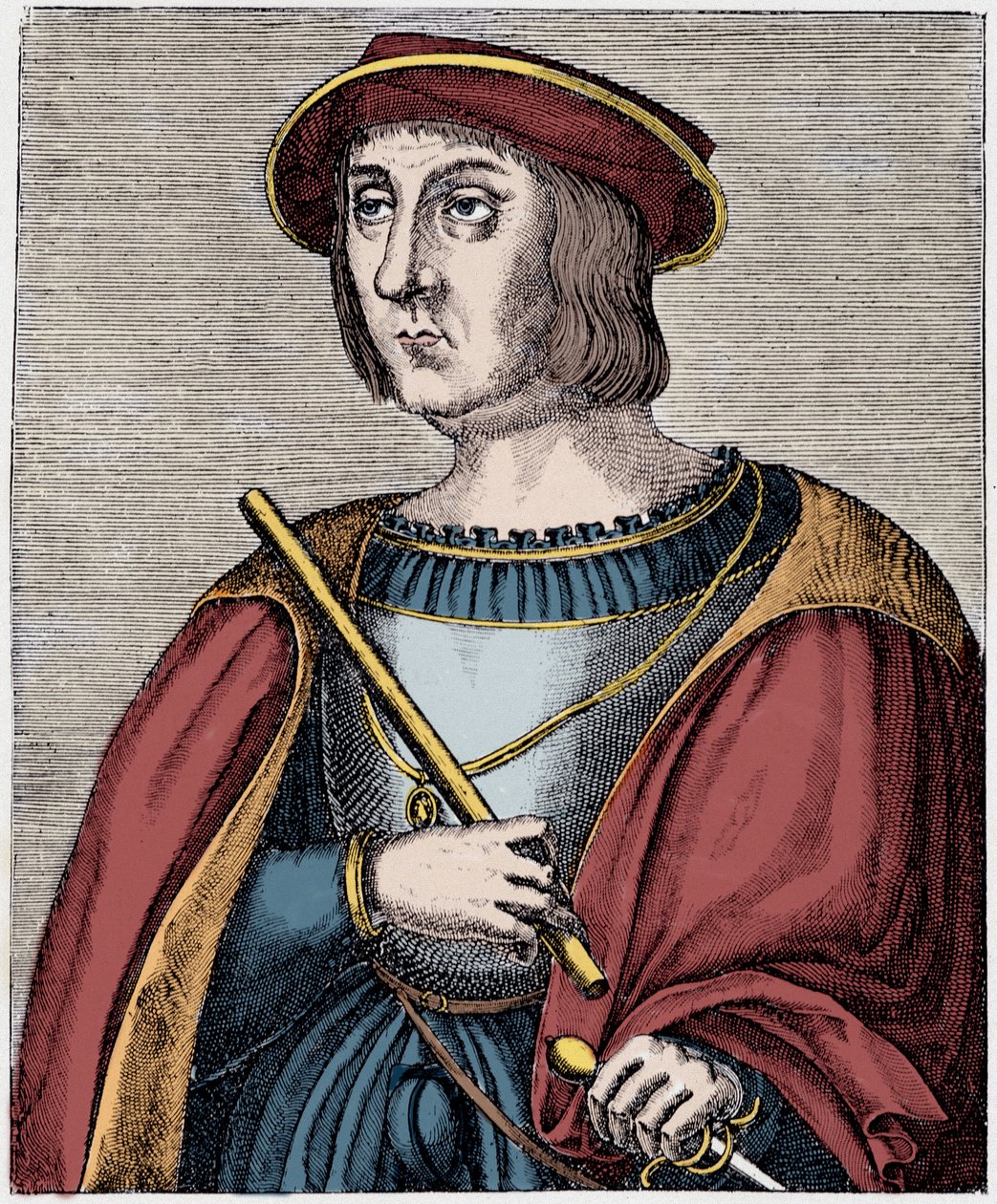 Portret Jacques II de Chabannes (La Palice) (1470-1525) grawerowany z „Louis XII et Anne de Bretagne” autorstwa Paula Lacroix, ed Georges Hurtrel autorstwa French School