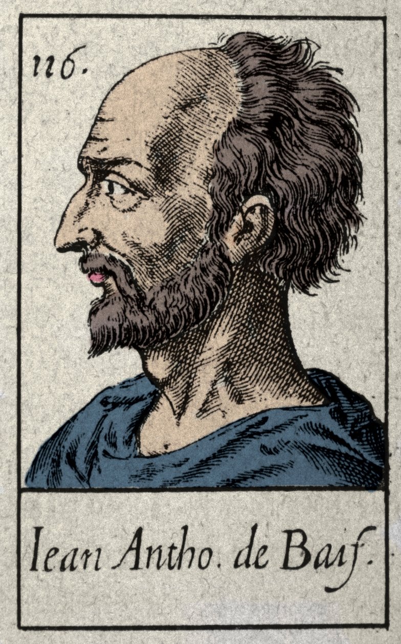 Portret Jeana Antoine de Baifa (1532-1589), francuskiego poety członka ruchu Pleiade. Rycina XIX wieku. autorstwa French School