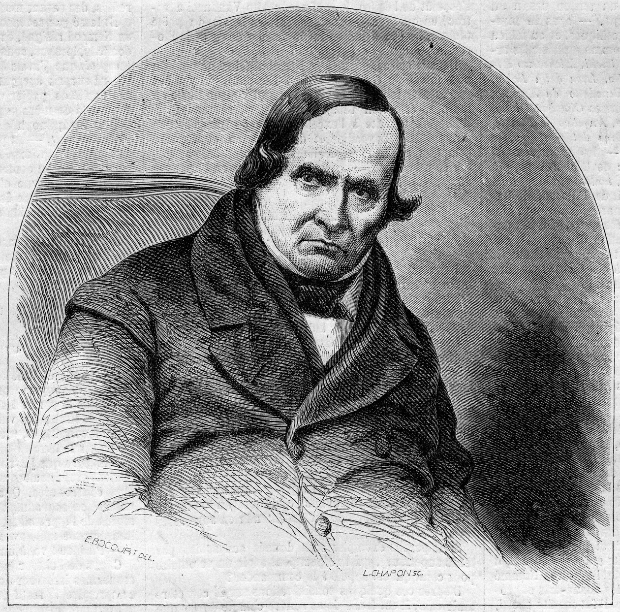 Portret Jeana Baptiste (Giovanni Battista) Niccolini (1782-1861), włoskiego poety. Grawerowanie w „” Le Monde Illustré”” nr 234 z 5 października autorstwa French School
