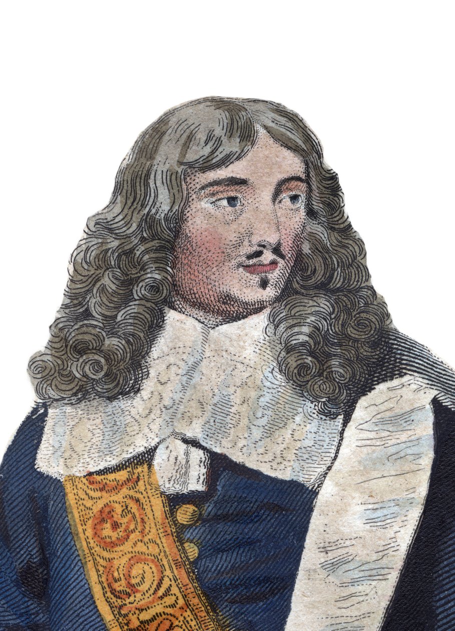 Portret Jeana Baptiste (Jean-Baptiste) Colbert (1619-1683), francuskiego polityka. ilustracja z „” Francuskiego Plutarcha”” Edmonda Mennechet autorstwa French School