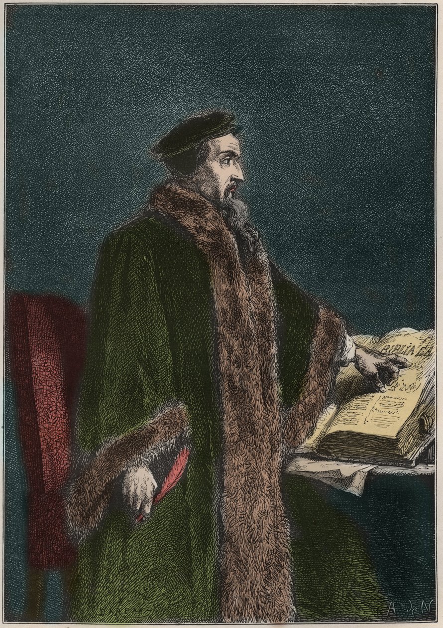 Portret Jeana Calvina (Jean Cauvin) (1509-1564), francuskiego reformatora religijnego i pisarza - Johna Calvina - rycina z „”Historia Francji opowiedziana moim wnukom”” - Francois Guizot - 1872-1876 autorstwa French School