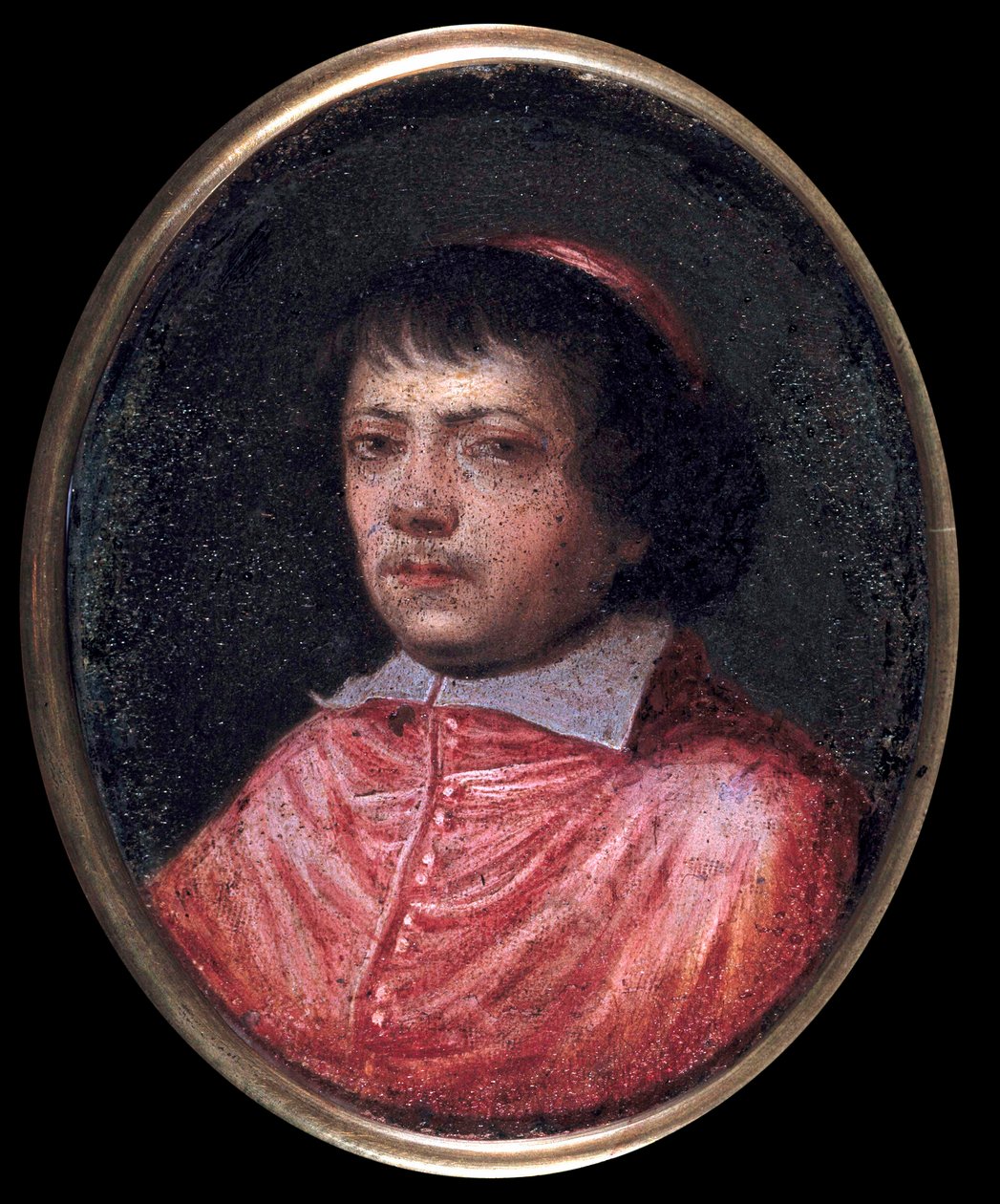 Portret Jean Francois Paul de Gondi (Jean-Francois-Paul de Gondy) (1614-1679) Kardynał de Retz, koadiutor Archeveque w Paryżu, kardynał w 1651 Miniaturowy obraz z XVII wieku. Chantilly, Muzeum Conde autorstwa French School