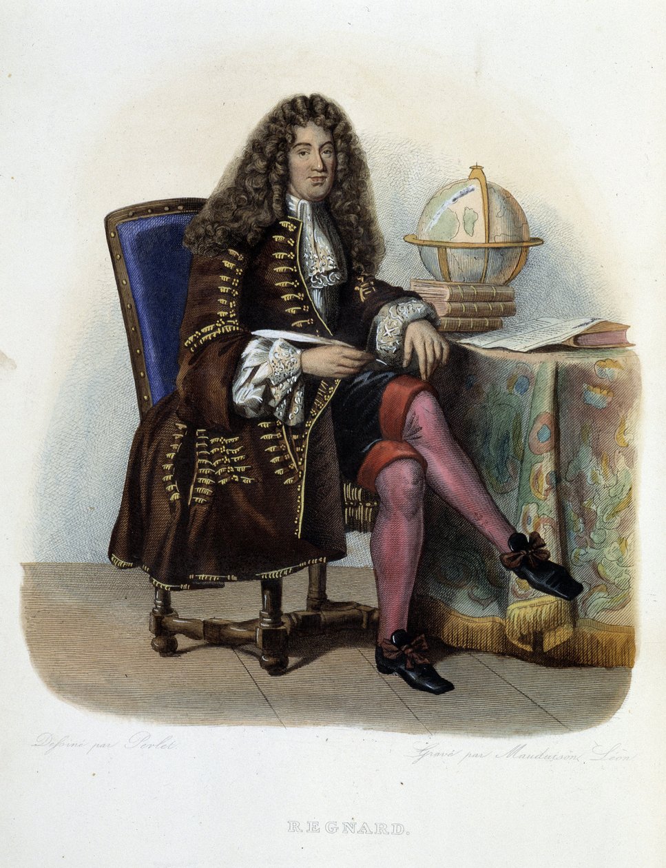 Portret Jeana Francois Regnarda, francuskiego pisarza i dramaturga (1655-1709) - w "Le Plutarque francais", autorstwa Mennecheta autorstwa French School