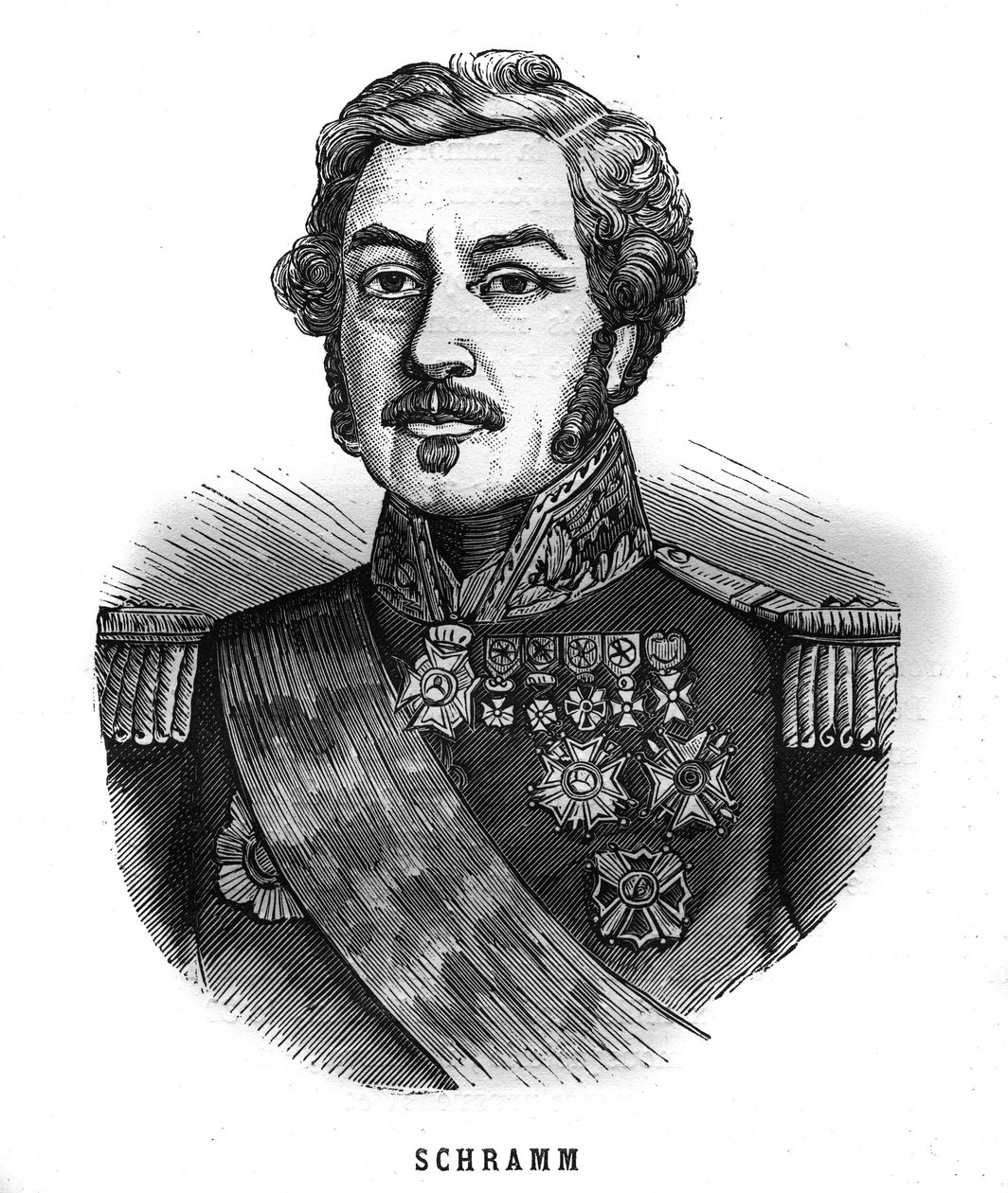 Portret Jean Paul Adam Schramm (1789-1884) francuski generał. Grawer w „Les Illustrations De L