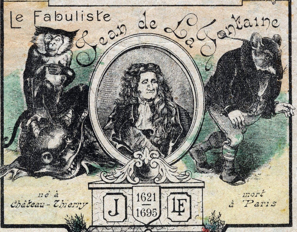 Portret Jean de La Fontaine (1621-95). Obraz Epinal z końca XIX wieku. autorstwa French School