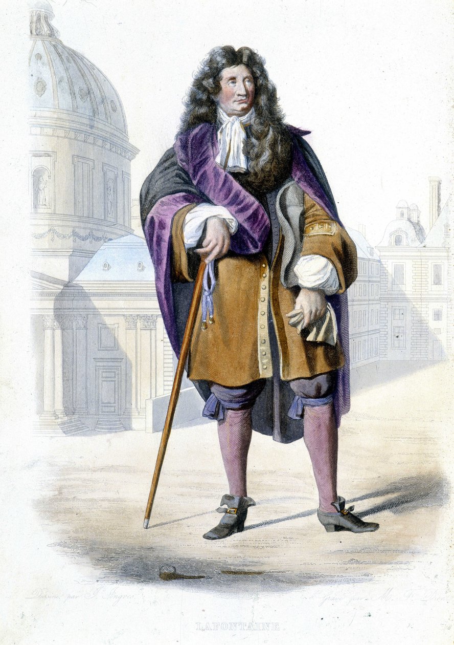 Portret Jean de La Fontaine, francuskiego pisarza (1621-1695) - w red. Mennechet, „Le Plutarque francais”” autorstwa French School