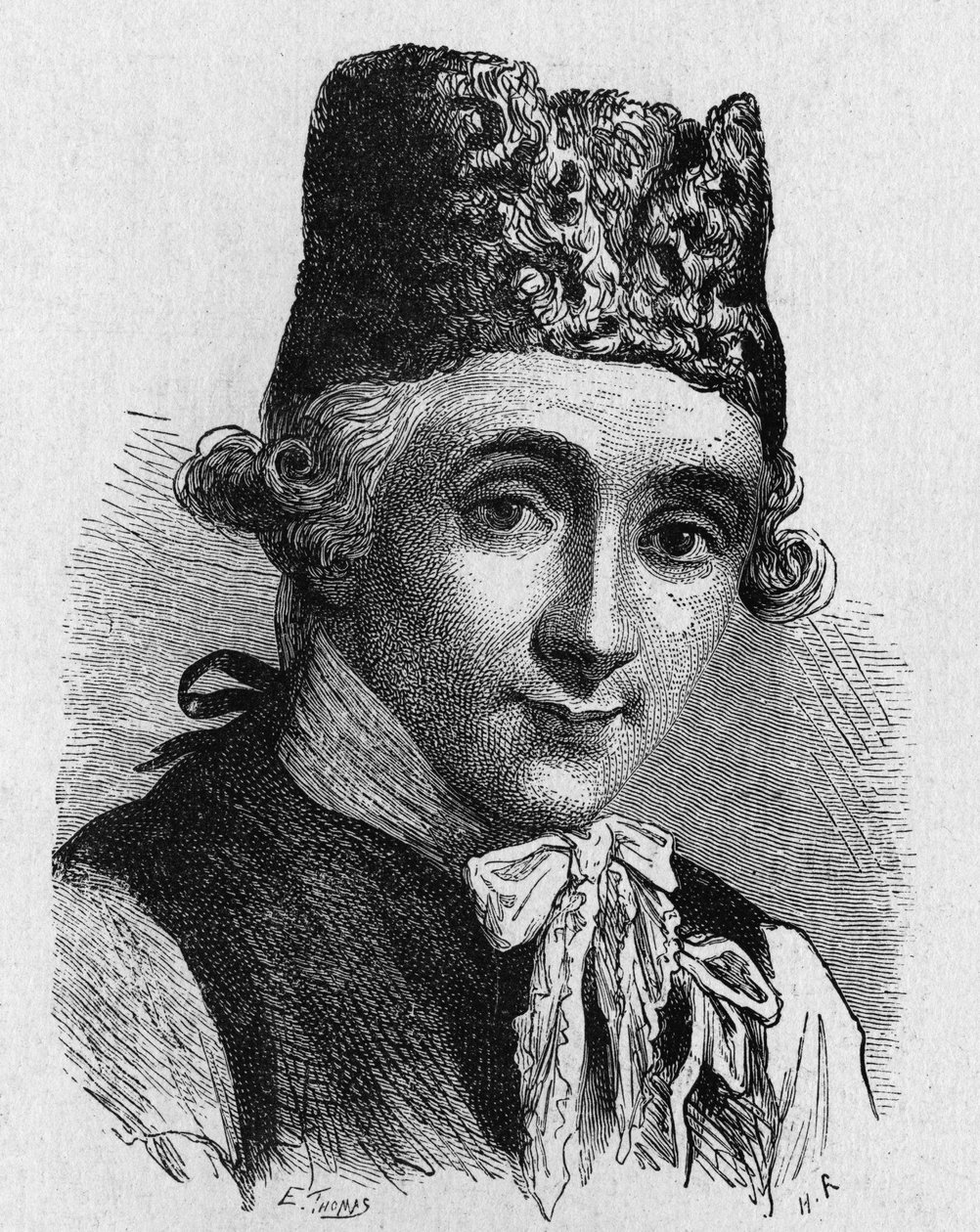 Portret Jefferiesa, naukowca, który towarzyszył Blanchardowi podczas pierwszej przeprawy balonowej przez kanał - w „Albumie de la Science; wybitni naukowcy; Wielkie odkrycia”” 1896. autorstwa French School