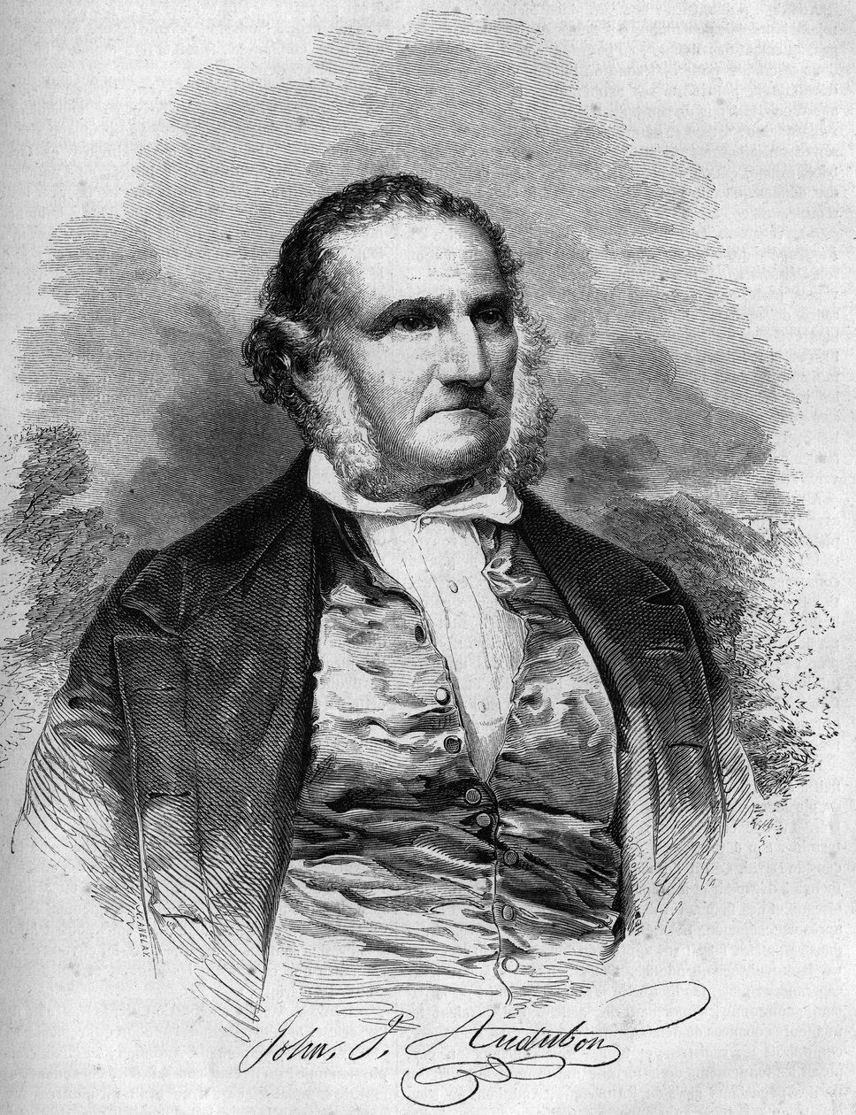 Portret Johna Jamesa Audubona (1780-1851), amerykańskiego ornitologa. Grawer w „”Le Magasin malowniczy”” autorstwa French School