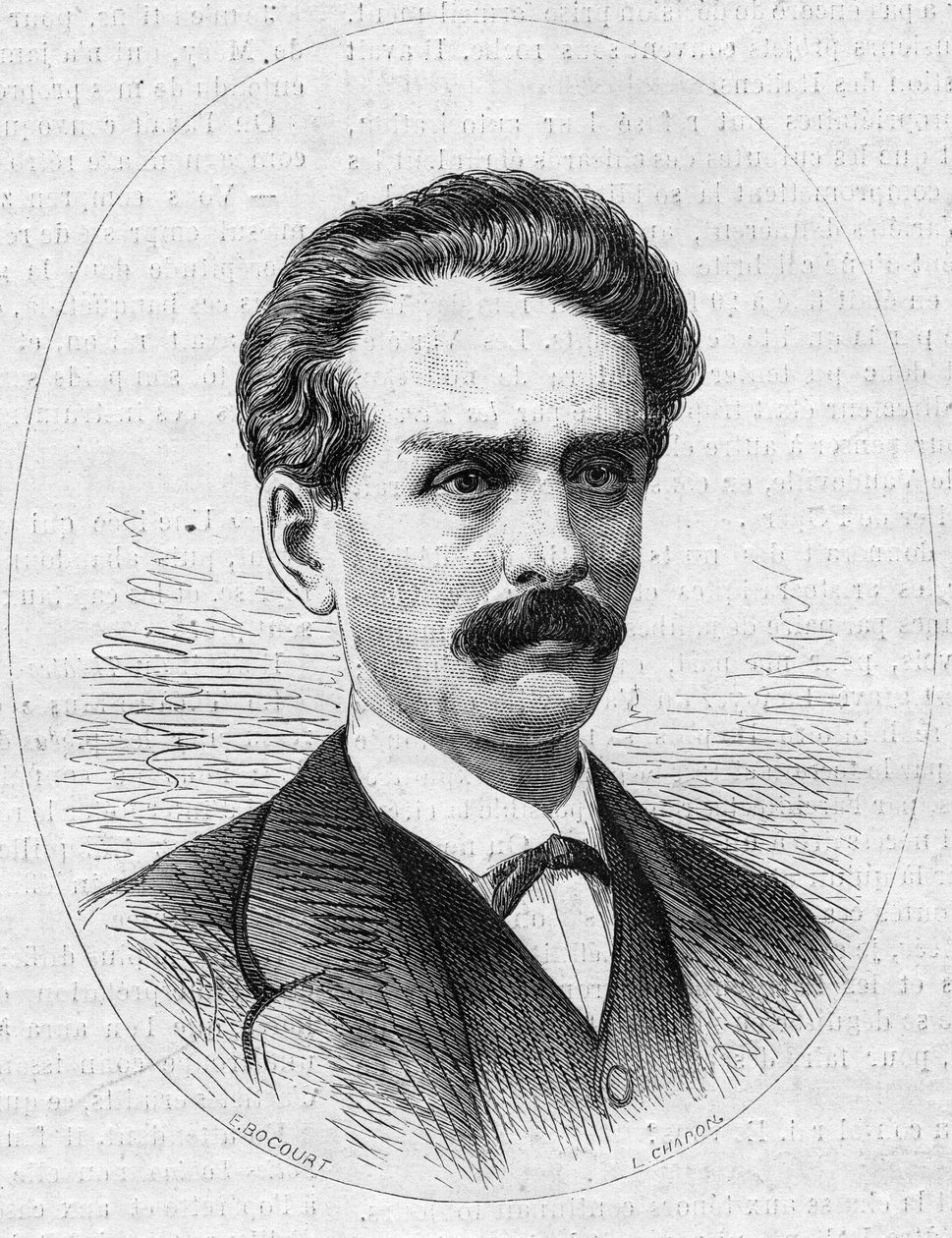 Portret Julesa Ponceta (1838-1873), francuskiego odkrywcy, brata Ambroise Ponceta. Grawer w „”Le Monde Illustré””n°872 z 27 grudnia 1873 r. autorstwa French School