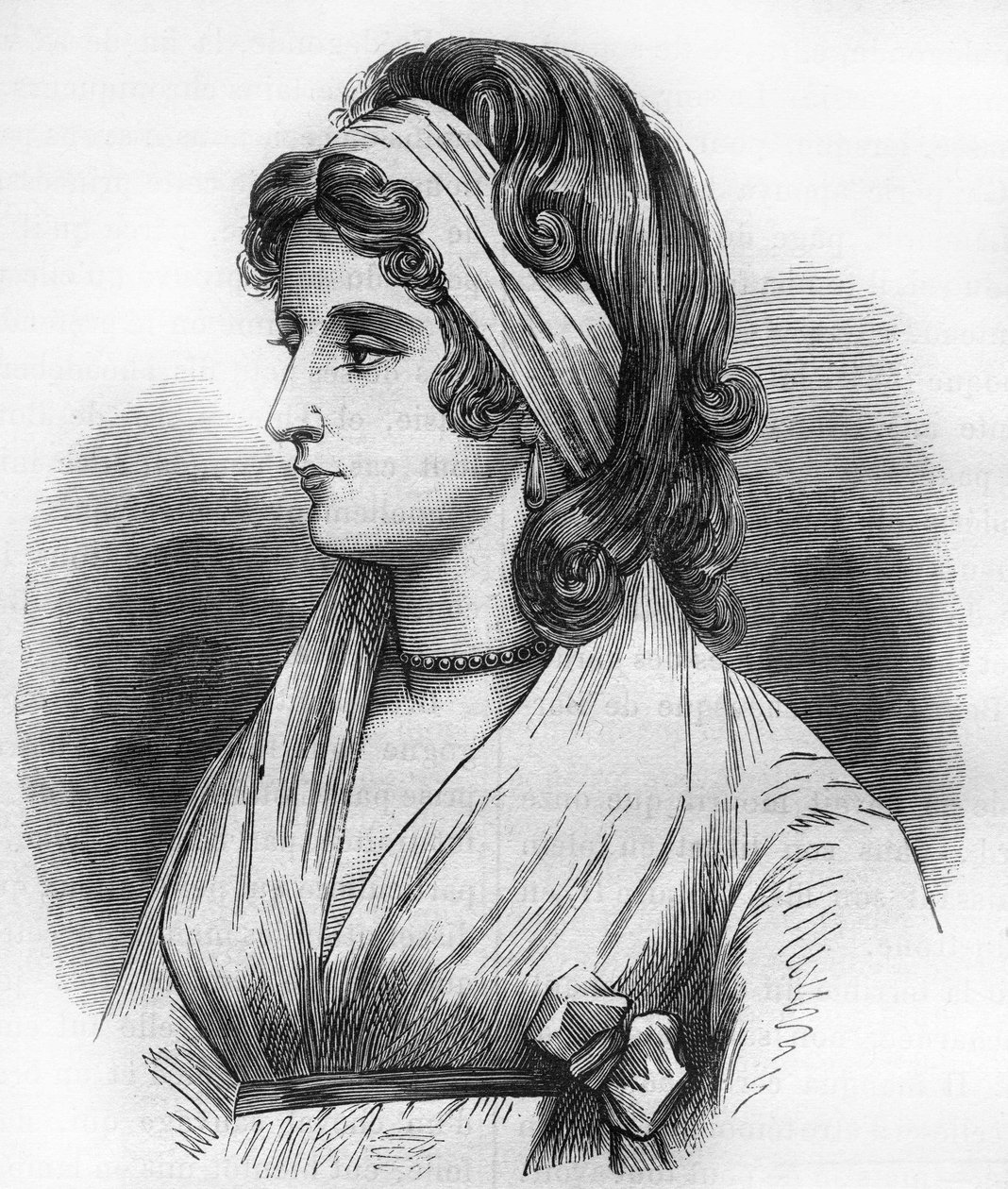 Portret Lady Hamilton (Emma Lyons) (1765-1815) kochanki Horatio Nelsona i admirała Nelsona (1758-1805). Grawer w „Historii prostytucji i rozpusty wśród wszystkich narodów świata od starożytności do dnia dzisiejszego” autorstwa dr Th. -F. Debray autorstwa French School