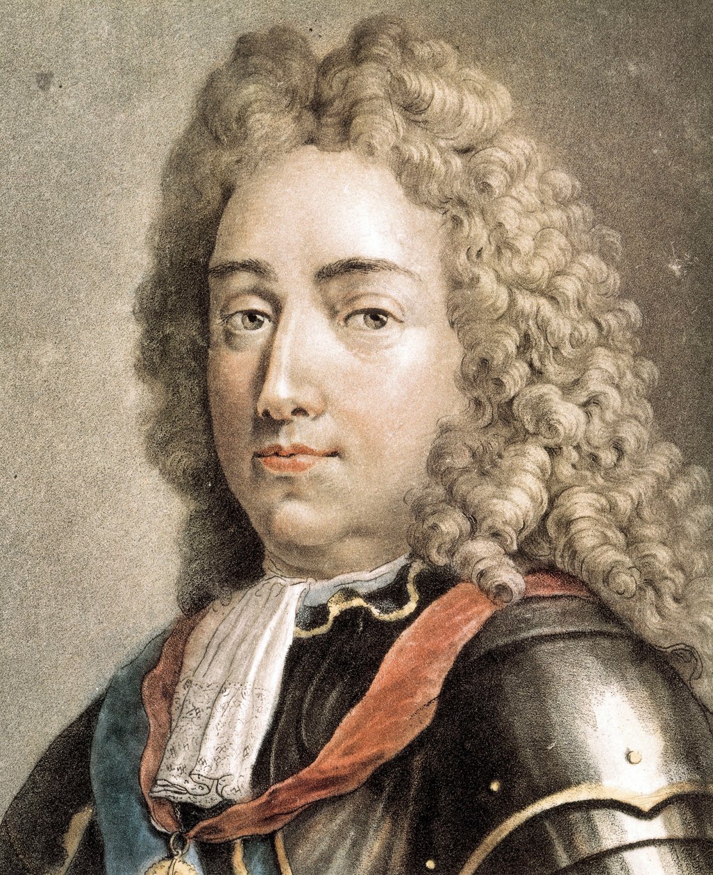 Portret Louisa-Josepha de Bourbon, księcia Vendome, grawerunek kolorowy autorstwa French School