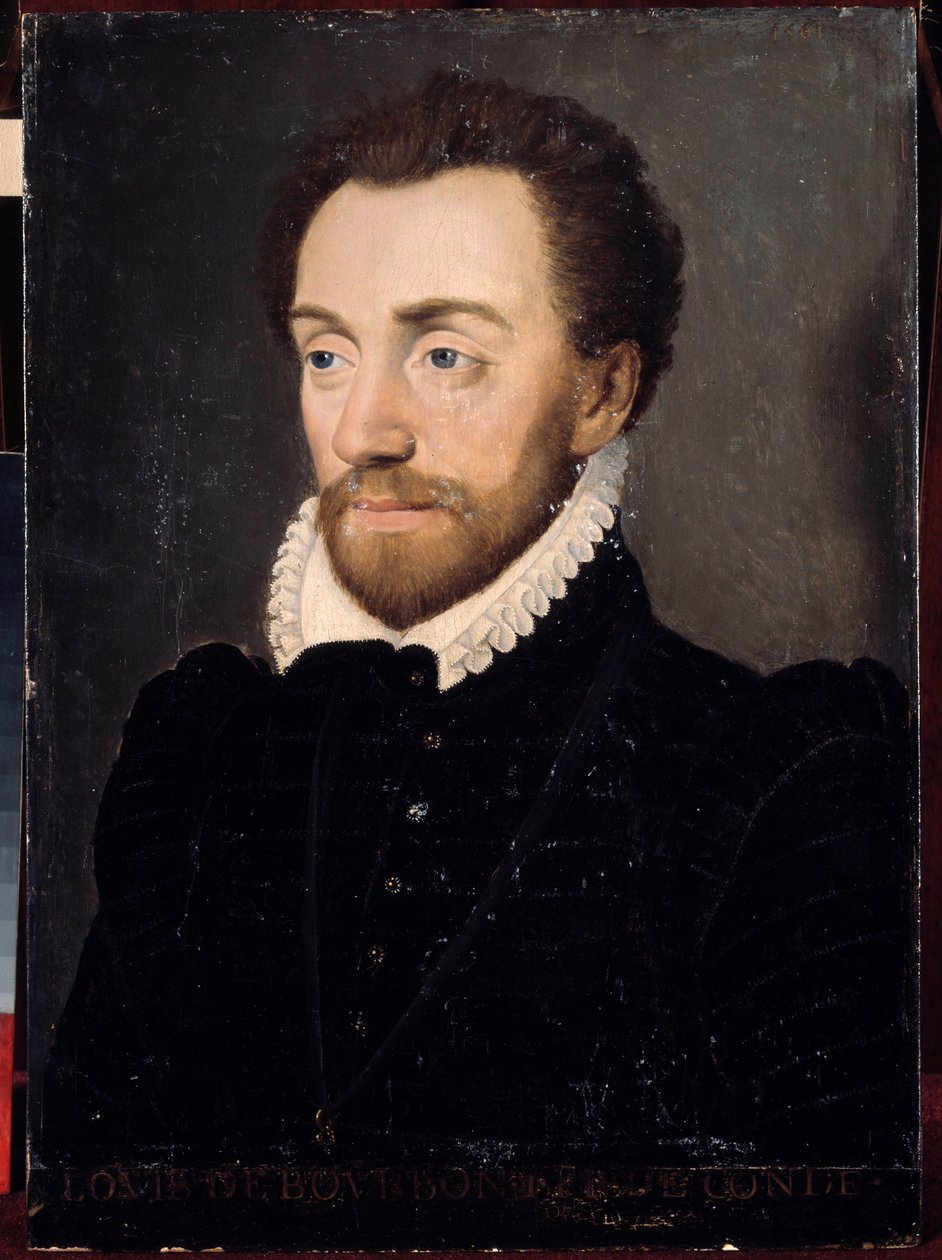 Portret Ludwika I Burbon, pierwszego księcia Conde (Bourbon-Conde) (1530-1569) w 1561. Malarstwo szkoły francuskiej z XVI wieku. Ciemny. 032x0,23m. Wersal, zamki wersalskie i Trianon autorstwa French School