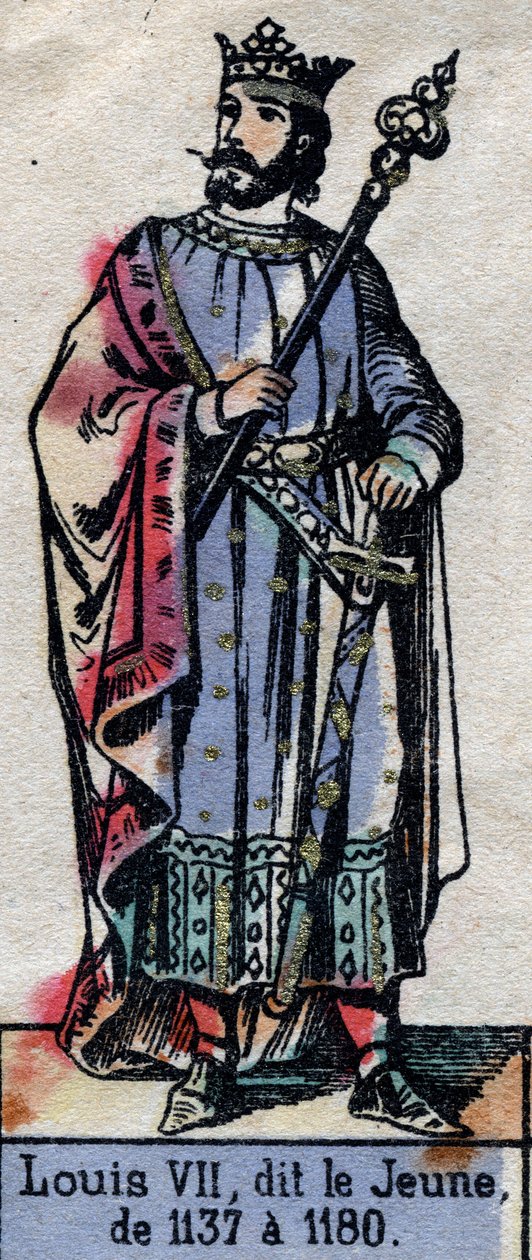 Portret Ludwika VII z Francji, zwanego Ludwikiem Młodym (1120-1180) (dynastia Kapetów). Ilustracja z końca XIX wieku. autorstwa French School