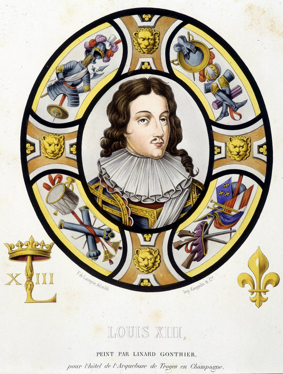 Portret Ludwika XIII króla Francji (1601-1643). Faksymile średniowiecza witrażu w „Histoire de la peinture sur verre” Ferdinanda de Lasteyrie autorstwa French School