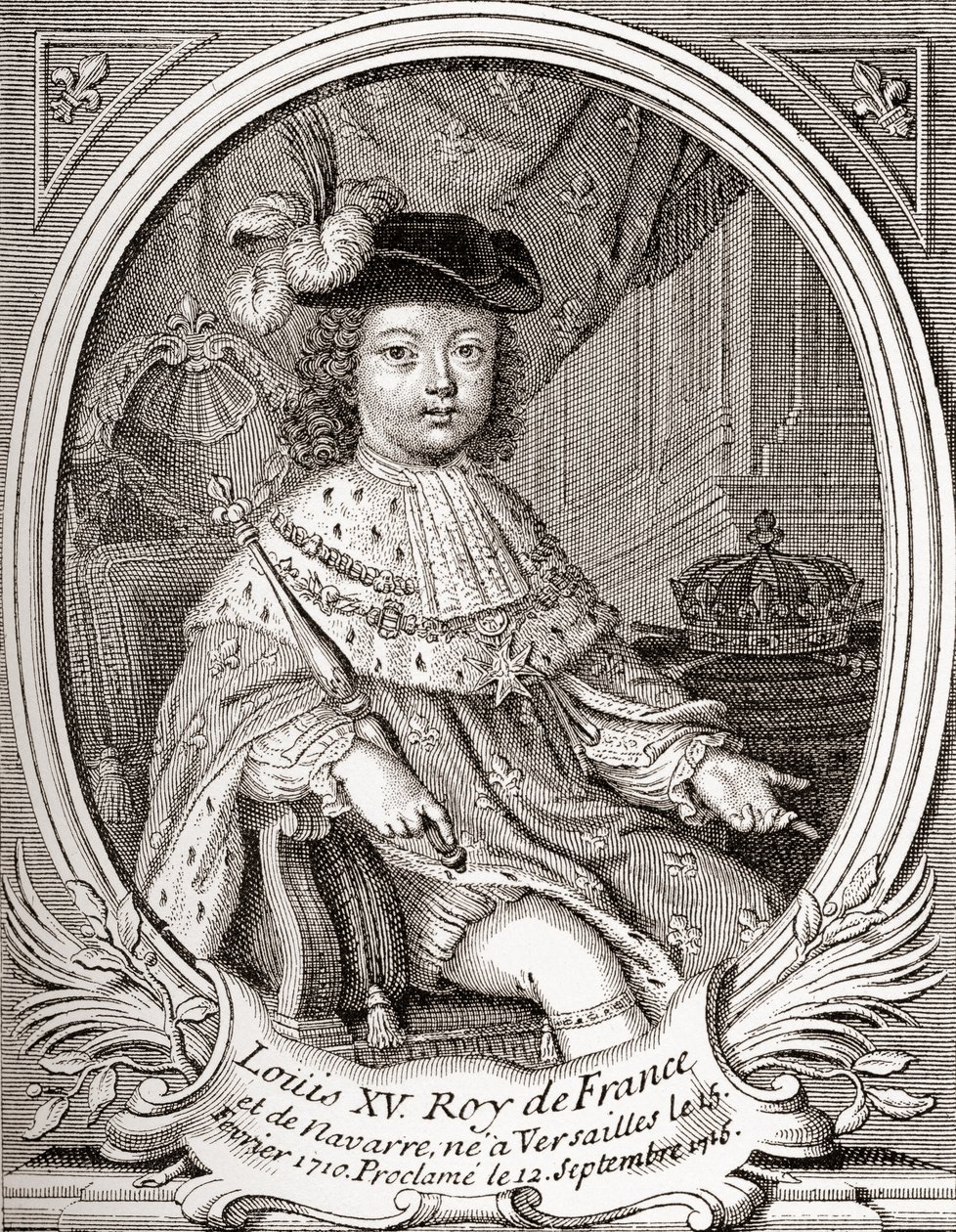 Portret Ludwika XV jako dziecko, 1710 1774. Monarcha Burbonów, który rządził jako król Francji i Nawarry. Z Les Heures Libres opublikowanego w 1908 roku. autorstwa French School