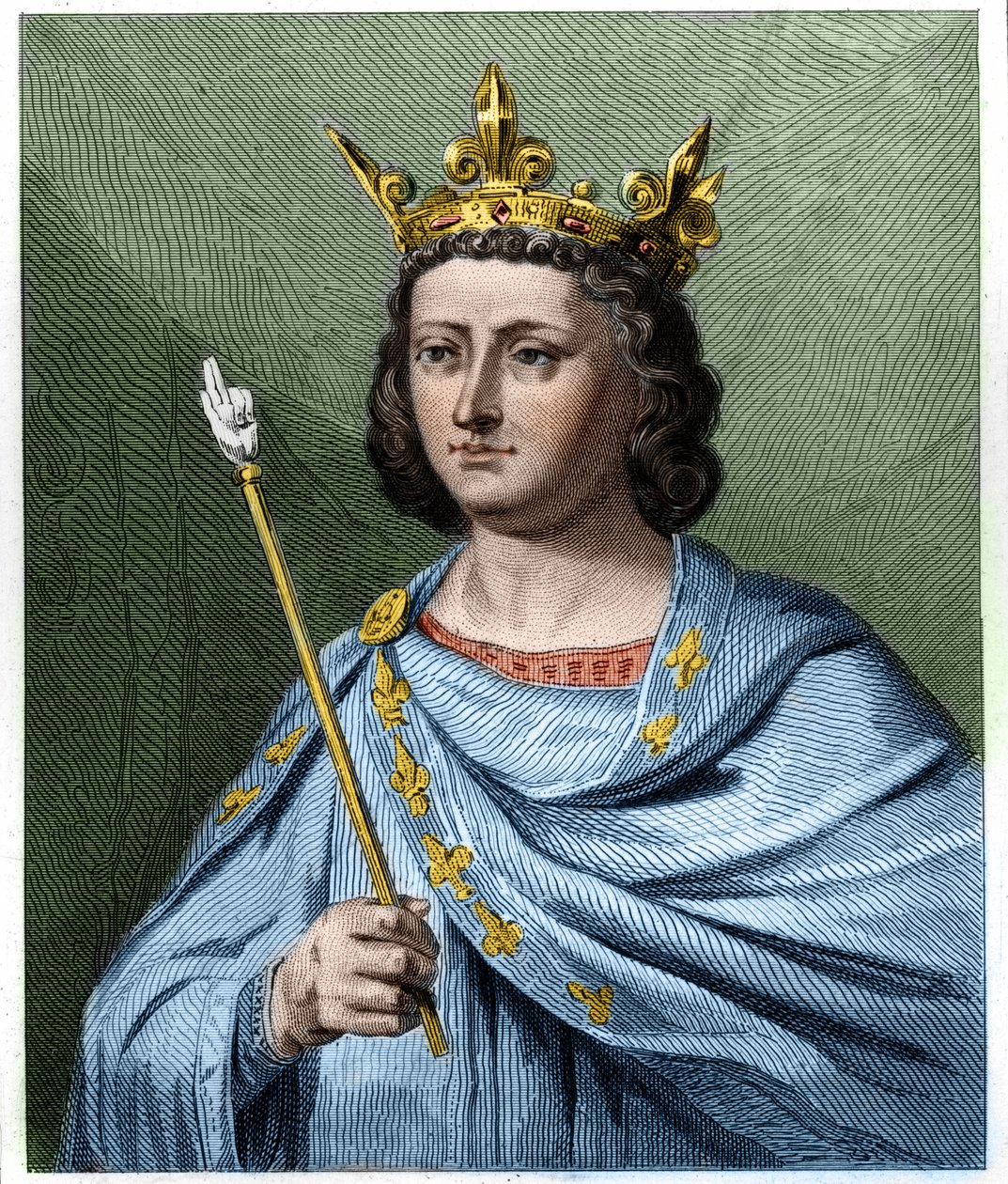 Portret Ludwika X le Hutina (1289 - 1316), króla Francji - w „Histoire des Francais” Lavallee, rycina, sd. autorstwa French School