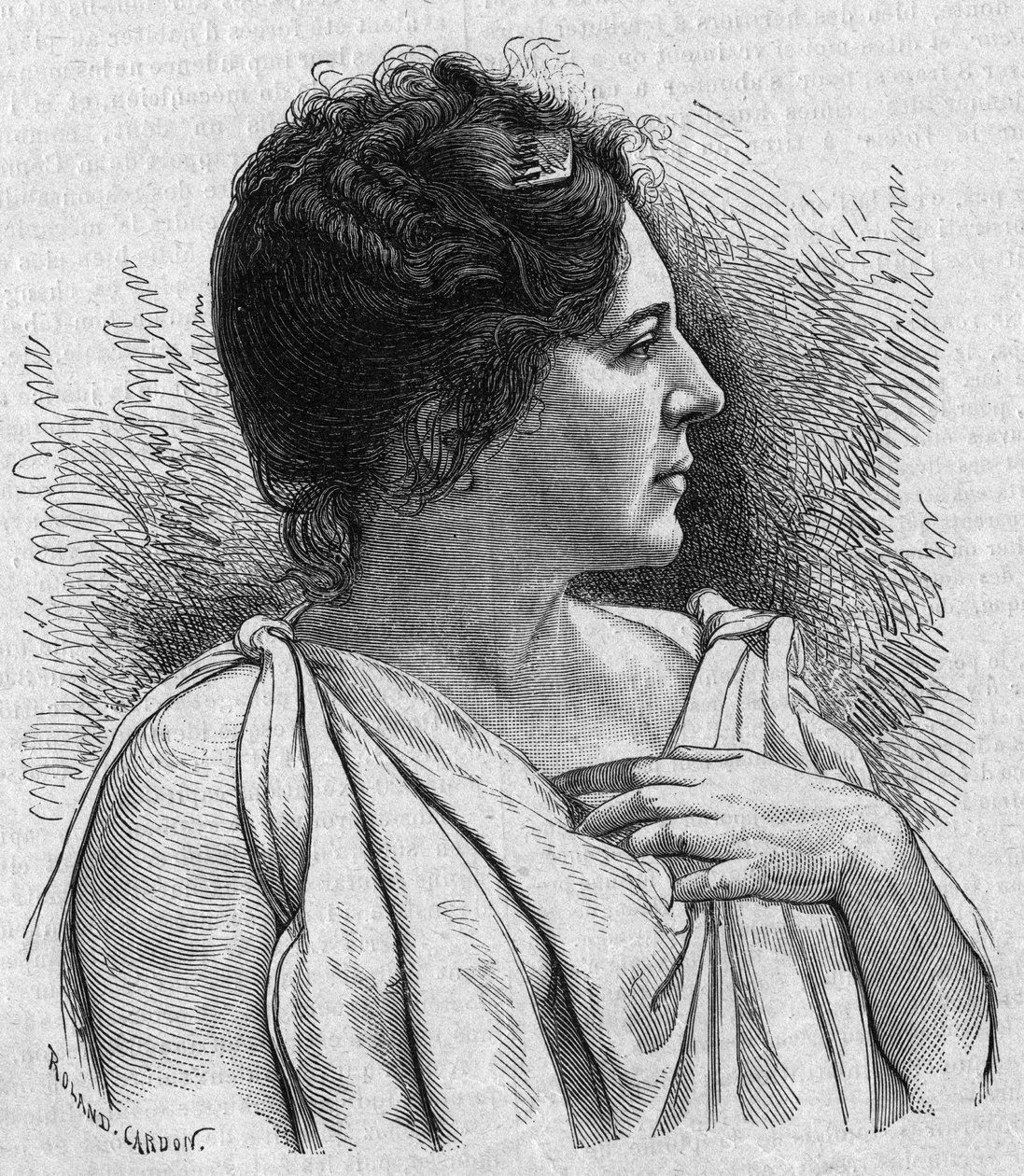 Portret Madame Agar (Marie Leonide Charvin, dt) (1836-1891), francuskiej komiczki. Grawer w „La gazette du dimanche” z dnia 21 listopada 1895 r. autorstwa French School