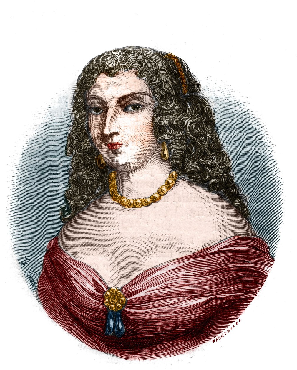 Portret Mademoiselle de la Fayette (Louise de La Fayette 1618-1665) tytułowej kochanki, ale bez funkcji króla Ludwika XIII widział bezsilność ojca”” Grawerowanie w „Histoire des papes-kings-queens-et-empereurs a travers les wieki””” Mau autorstwa French School