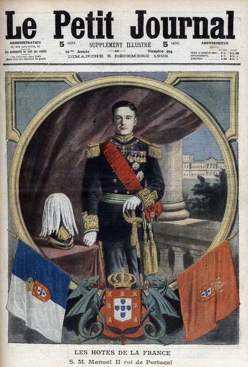 Portret Manuela II króla Portugalii (1889-1932) podczas jego wizyty w Paryżu - „Le Petit Journal” z 5 grudnia autorstwa French School