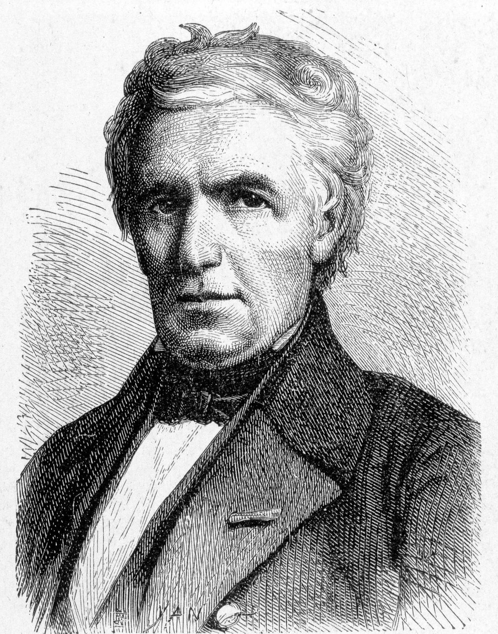 Portret Marca Séguina (1786 - 1844), francuskiego inżyniera, który wymyślił zasadę mostów podwieszanych, wynalazcy kotła rurowego - w „Album de la Science; wybitni naukowcy; Wielkie odkrycia”” 1896. autorstwa French School