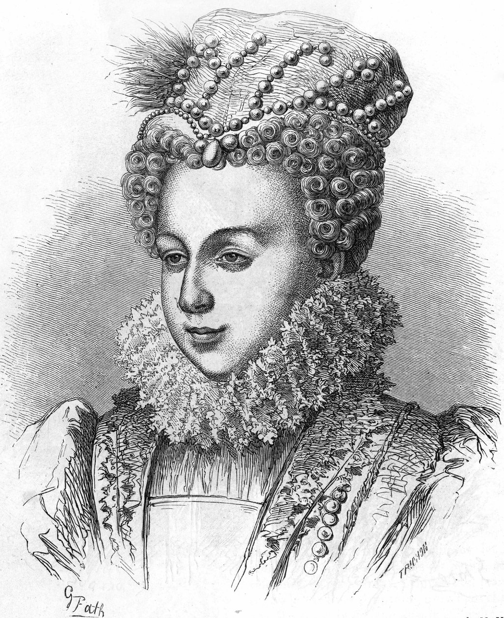 Portret Małgorzaty Valois znanej jako Królowa Margot (1553-1615) Żona Henryka IV. W „”Histoire Populaire de la France””, sd. ver1885. Rytownictwo. autorstwa French School