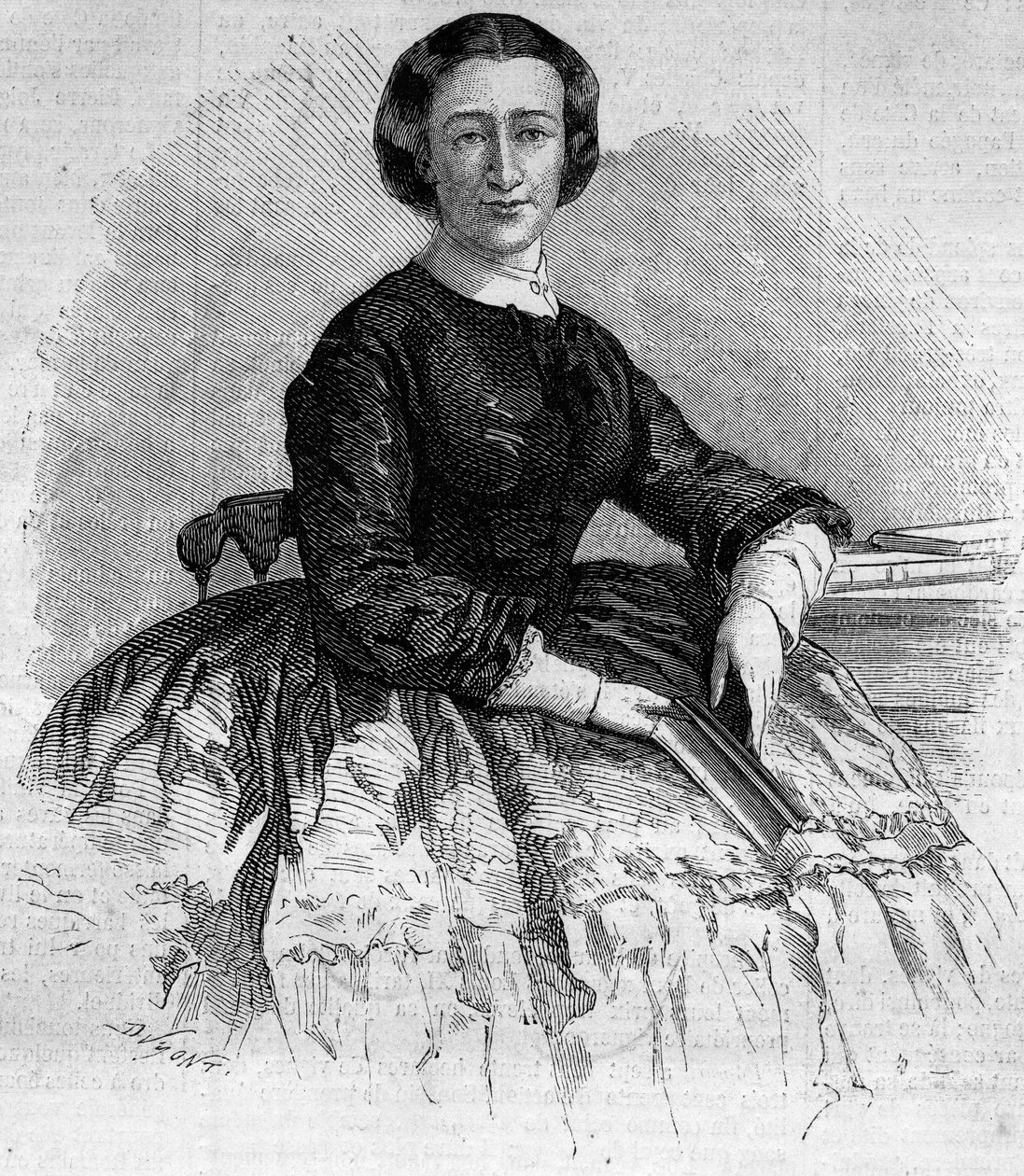 Portret Marii Franciszki Salezej (1825-1860), księżnej Alby i siostry francuskiego cesarza Eugenii de Montijo. Grawer w „Le Monde Illustré” nr 180 z 22 września 1860 r. autorstwa French School