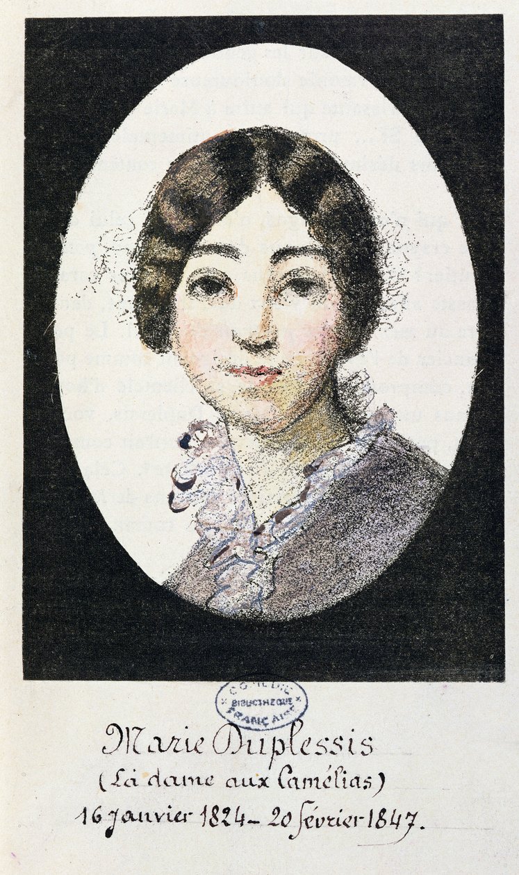 Portret Marie Duplessis (1824-1847) znany również jako La Dame aux Camelias, 1847 autorstwa French School