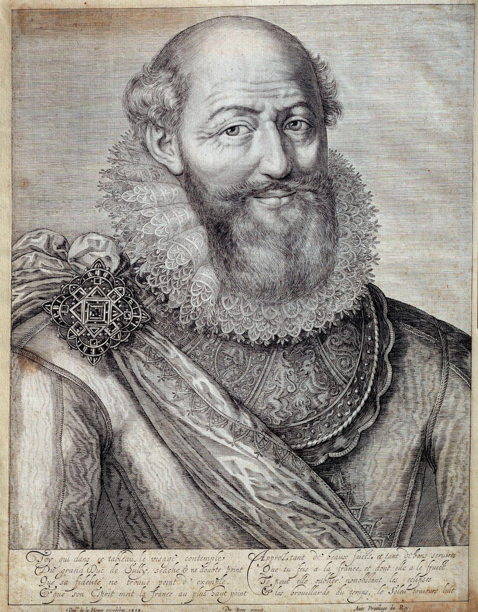 Portret Maksymiliana z Bethune, księcia Sully (1560-1641). Rycina z XVII wieku. Pau, Musee Du Chateau autorstwa French School