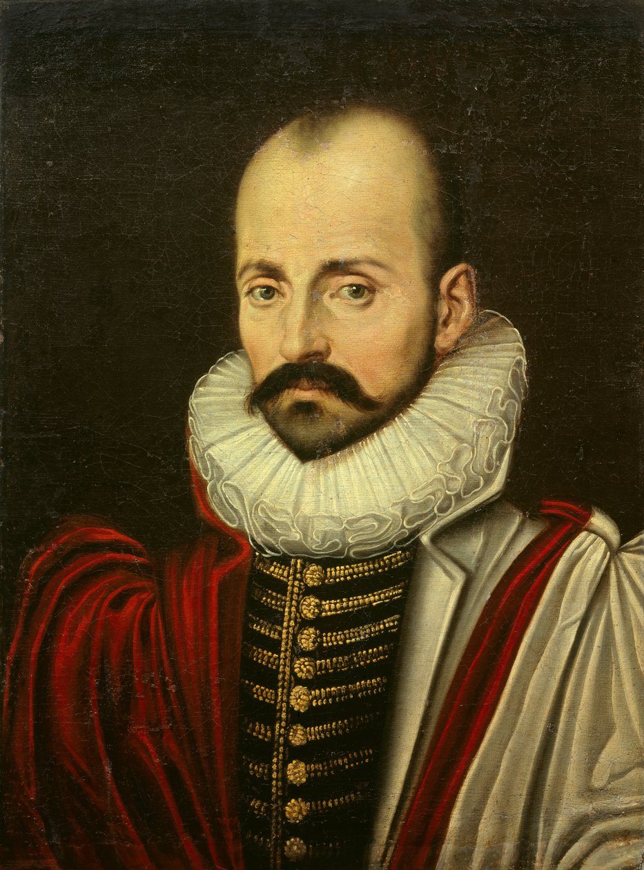 Portret Michela Eyquema de Montaigne (1533-1592), francuskiego filozofa humanisty. Malarstwo Szkoły Francuskiej z pierwszej ćwierci XVII wieku. Wymiary 0,70 x 0,52 m autorstwa French School