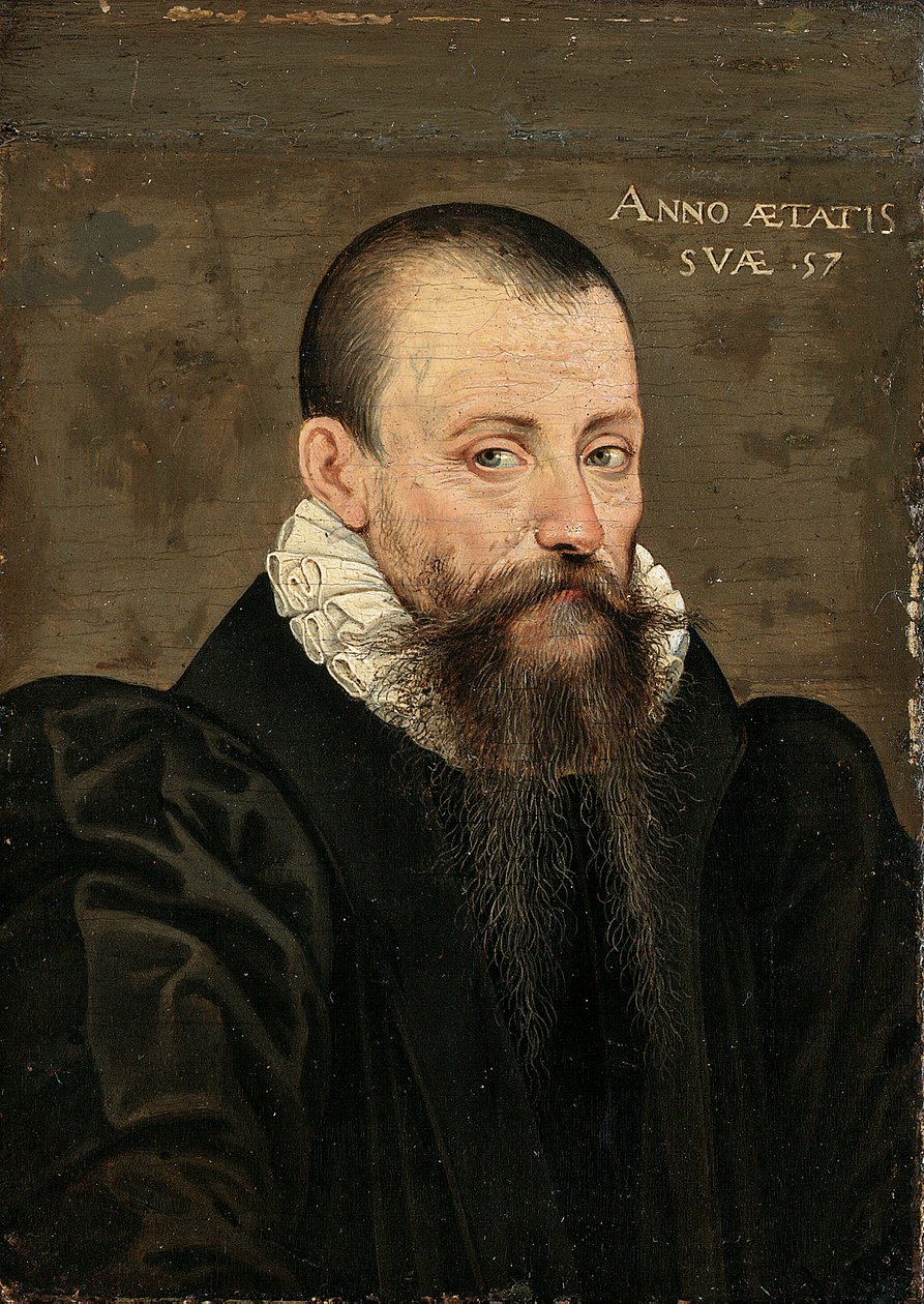 Portret Michela Eyquema de Montaigne (1533-1592), lat 57, mały do połowy długości, w czarnym kostiumie i białym kołnierzyku (olej na panelu) autorstwa French School