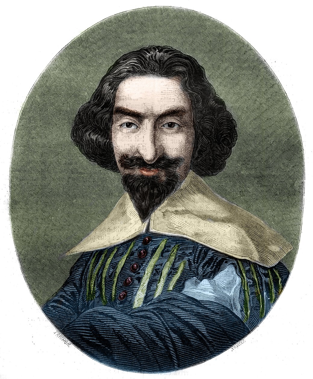 Portret Miguela de Cervantesa Saavedry (1547-1616), hiszpańskiego pisarza. Rycina z 1852 roku z obrazu Velasqueza. autorstwa French School