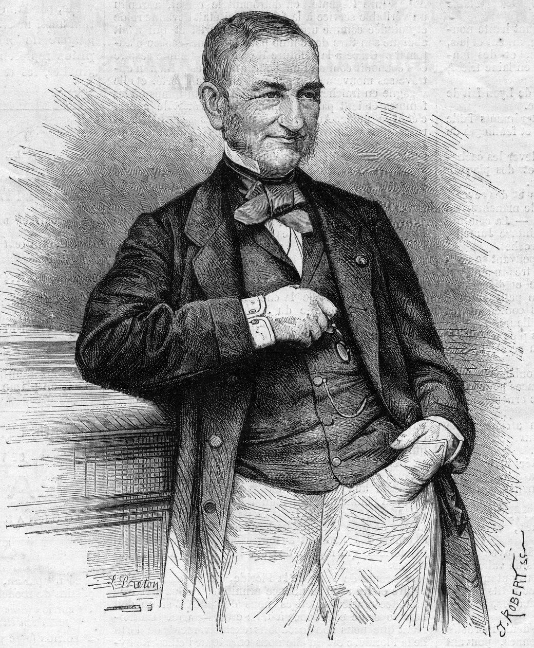 Portret Moreau Chaslon (Moreau-Chaslon), prezesa rady dyrektorów Compagnie Generale des Omnibus (CGO). 19 wiek. Grawer w „”Le Monde Illustré””n°660 z dnia 4 grudnia 1869 r. autorstwa French School