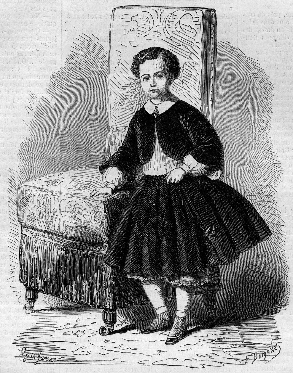 Portret Napoleona Eugene Louis Jean Joseph Bonaparte (1856-1879), znany jako książę cesarski, syn Napoleona III. Grawerowanie w „”Le Monde Illustré””n°137 z 26 listopada autorstwa French School