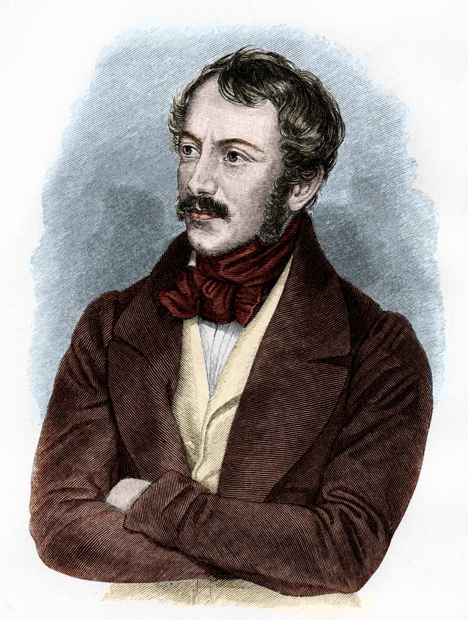 Portret Nikolausa Lenaua (kolorowe grawerowanie) autorstwa French School