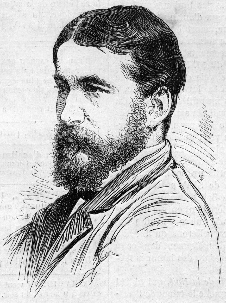 Portret Normana Lockyera (1836-1920), angielskiego astronoma, dyspozytora metody obserwacji wypukłości słonecznych. Grawerowanie w „”Le Monde Illustré””n°911 z 26 września autorstwa French School