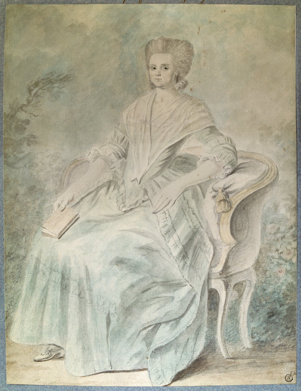Portret Olympe de Gouges (wdowa Aubry znana również jako Marie Gouze) (Madame Aubry) (1748-1793) feministka, polityk i literatka. Anonimowa akwarela z XVIII wieku. Ciemny. 0,21x 0,28m. Paryż, Luwr autorstwa French School