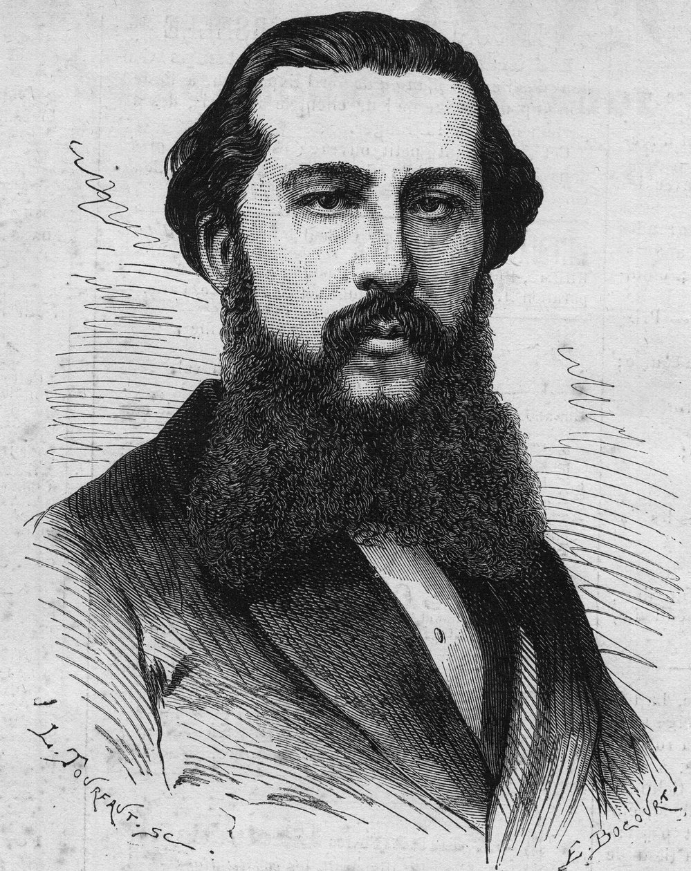 Portret Paula Soleilleta (1842-1886), francuskiego badacza. Grawer w „”Le Monde Illustré””n°1118 z dnia 31 sierpnia 1878 r. autorstwa French School