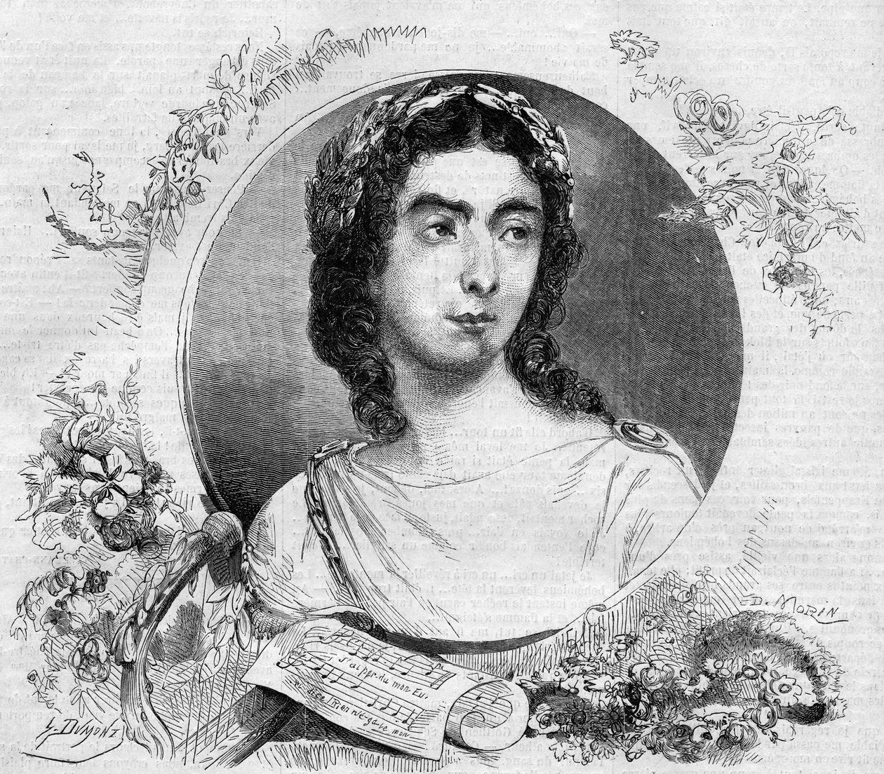 Portret Pauliny Viardot (1821-1910), francuskiej śpiewaczki, w operze „Orfeusz” niemieckiego kompozytora Cristopha Willibalda von Glucka (1714-1787). Grawerowanie w „”Le Monde Illustré””n°137 z 26 listopada autorstwa French School
