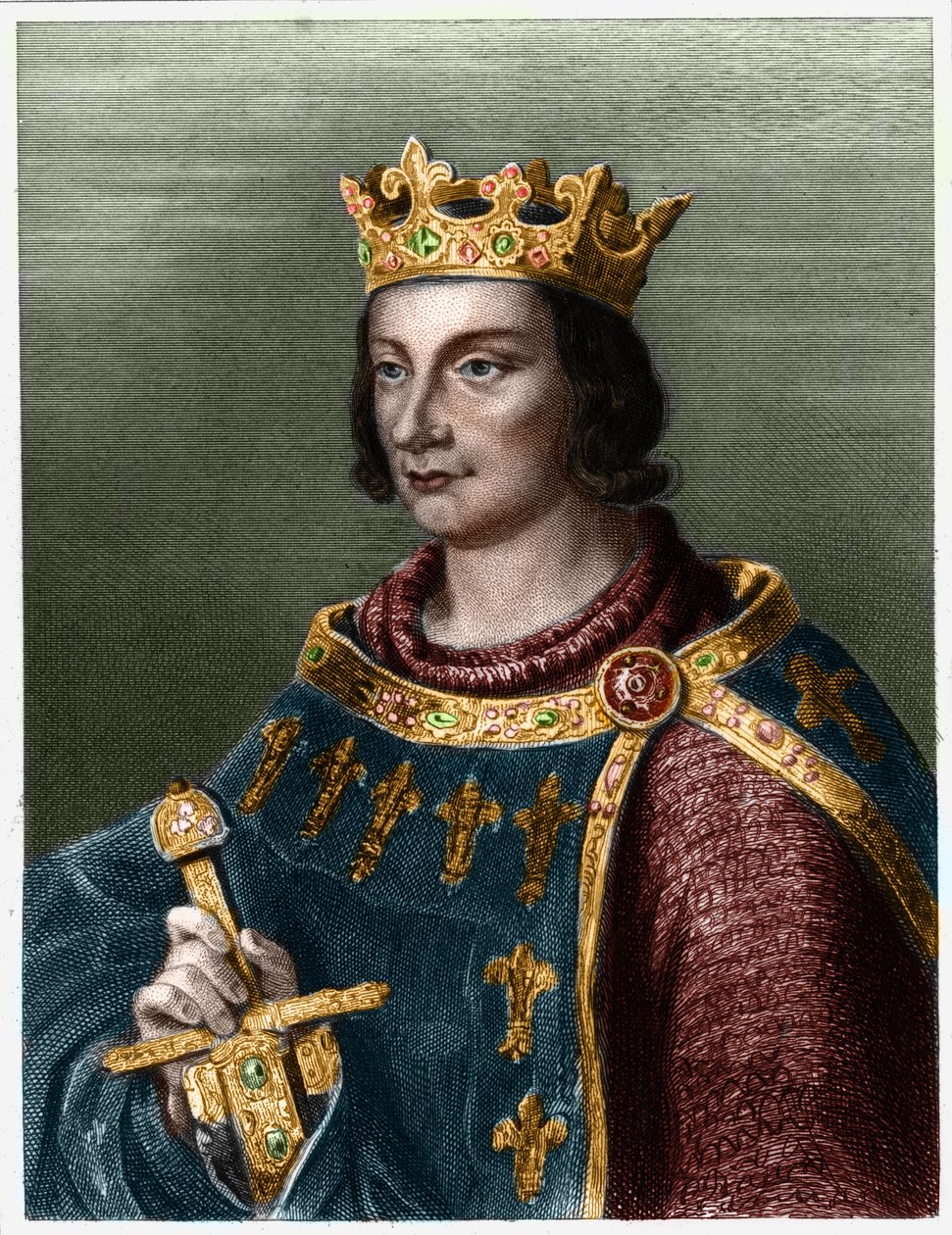 Portret Filipa III z Francji, znanego jako Philippe le Hardi (1245-1285) (dynastia Kapetyjczyków).- w „Histoire des Francais” Lavallee, rycina, sd. autorstwa French School