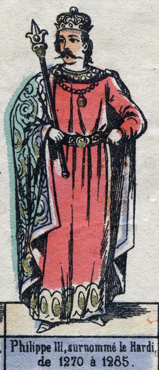 Portret Filipa III z Francji, znanego jako Filip Hardy (1245-1285) (dynastia Kapetów). Ilustracja z końca XIX wieku. autorstwa French School