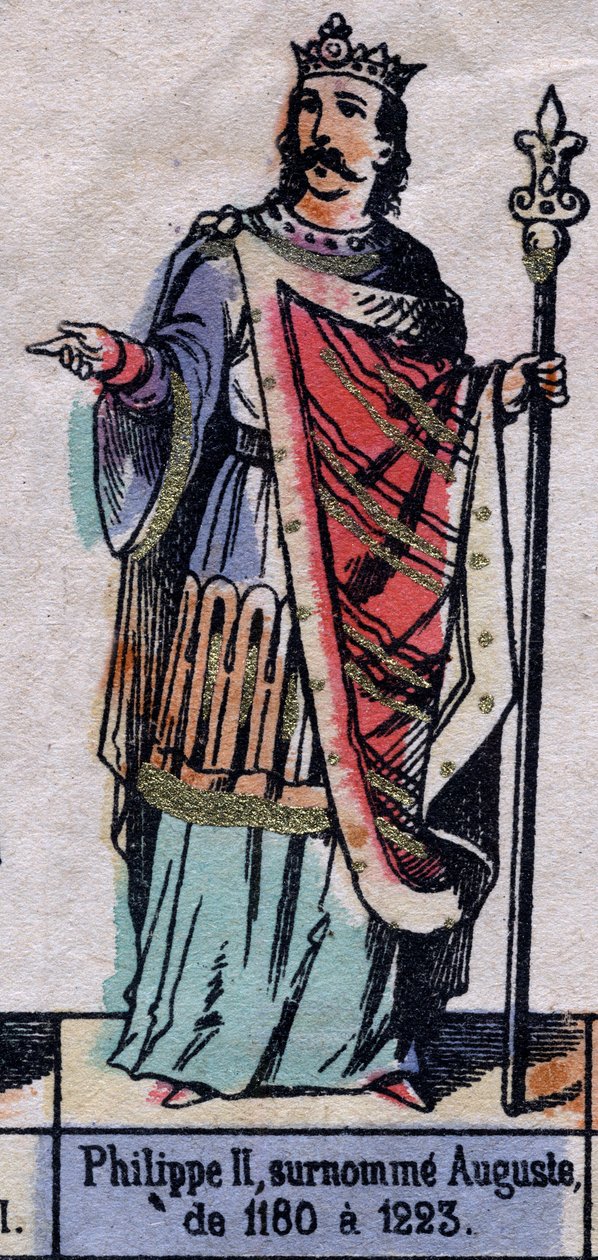 Portret Filipa II z Francji, znanego jako Philippe Auguste (1165-1223) (dynastia Kapetów). Ilustracja z końca XIX wieku. autorstwa French School