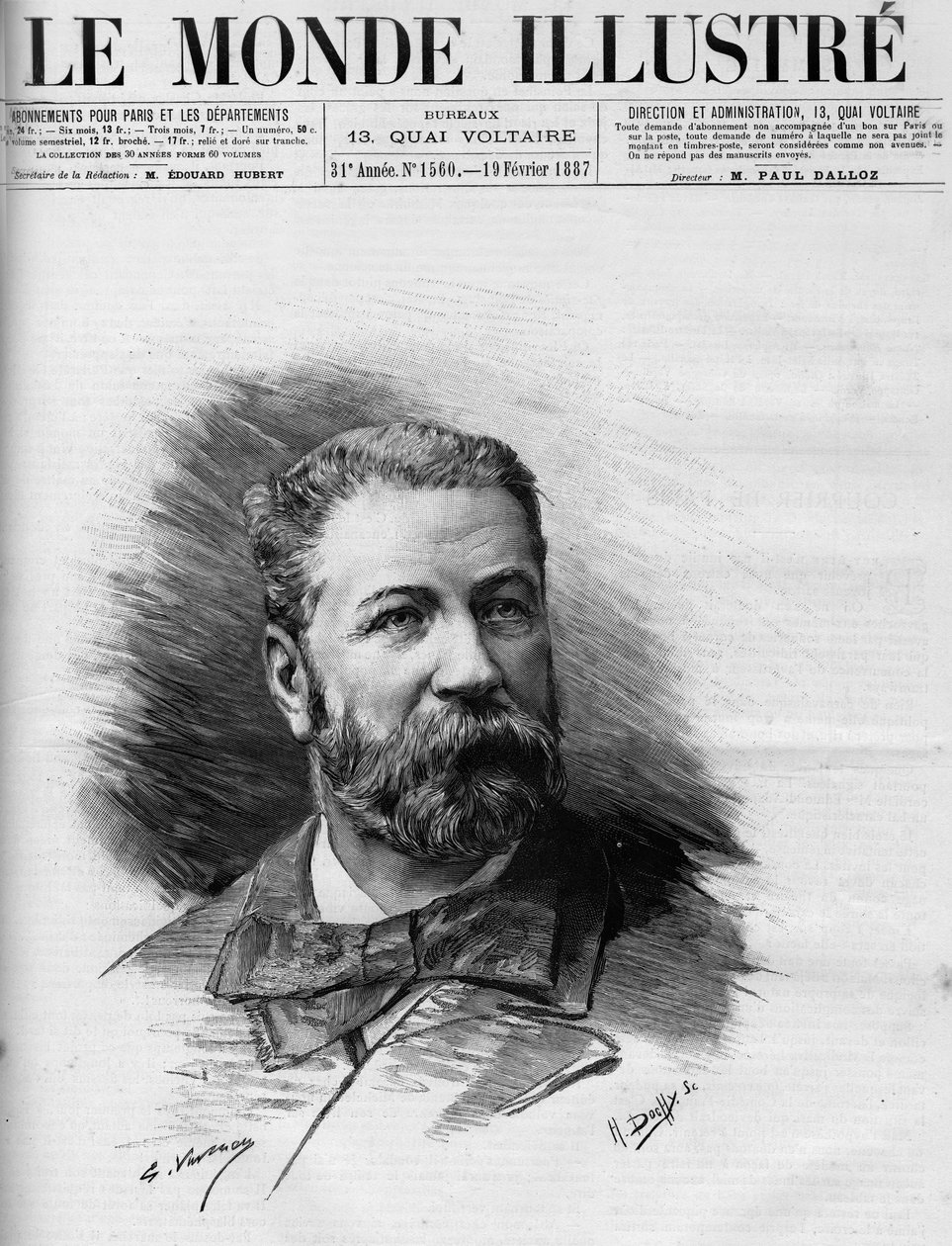 Portret Raoula Duvala (1832-1887), francuskiego prawnika i zastępcy, w World Illustrous 1887. autorstwa French School