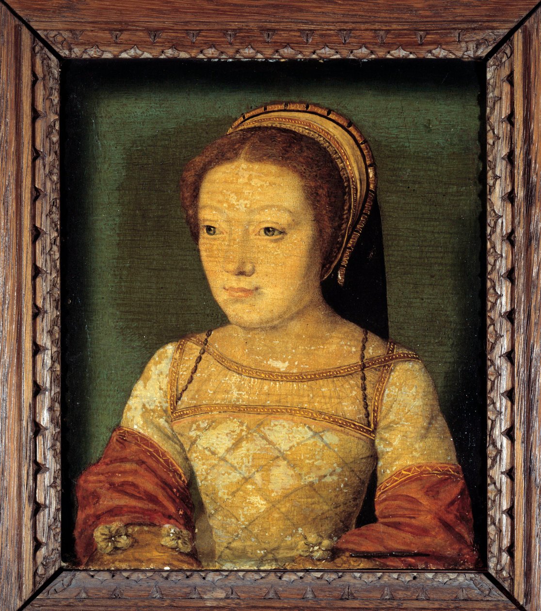 Portret francuskiej Renee, córki Ludwika XII, księżnej Ferrary (1510-1575). Olej na drewnie, 0,16 x 0,13 m. malarstwo anonimowe. Szkoła francuska XVI wieku. autorstwa French School