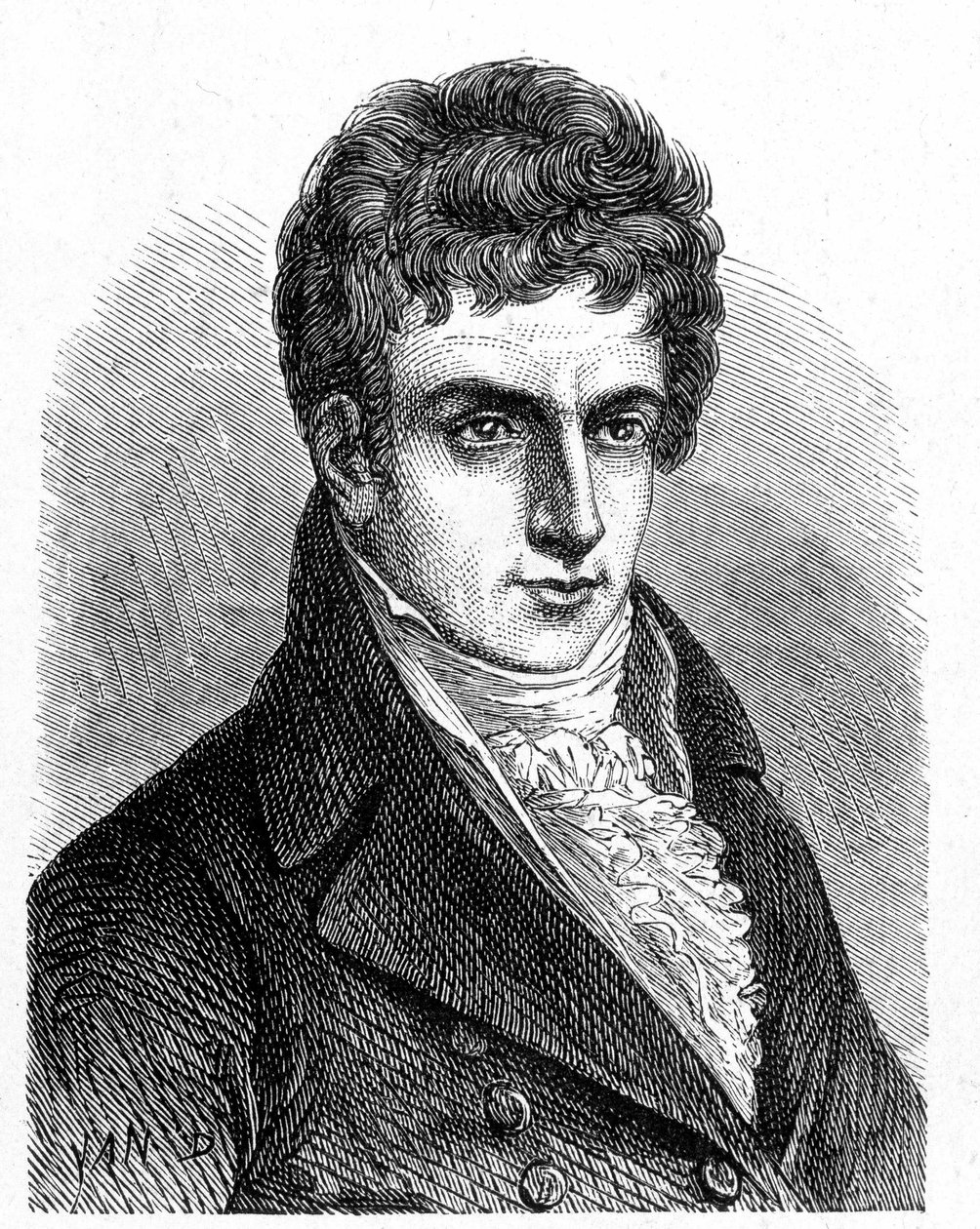 Portret Roberta Fultona (1765 - 1815), amerykańskiego mechanika, który zbudował pierwszy okręt podwodny śmigłowy - w „Albumie nauki; wybitni naukowcy; Wielkie odkrycia”” 1896. autorstwa French School
