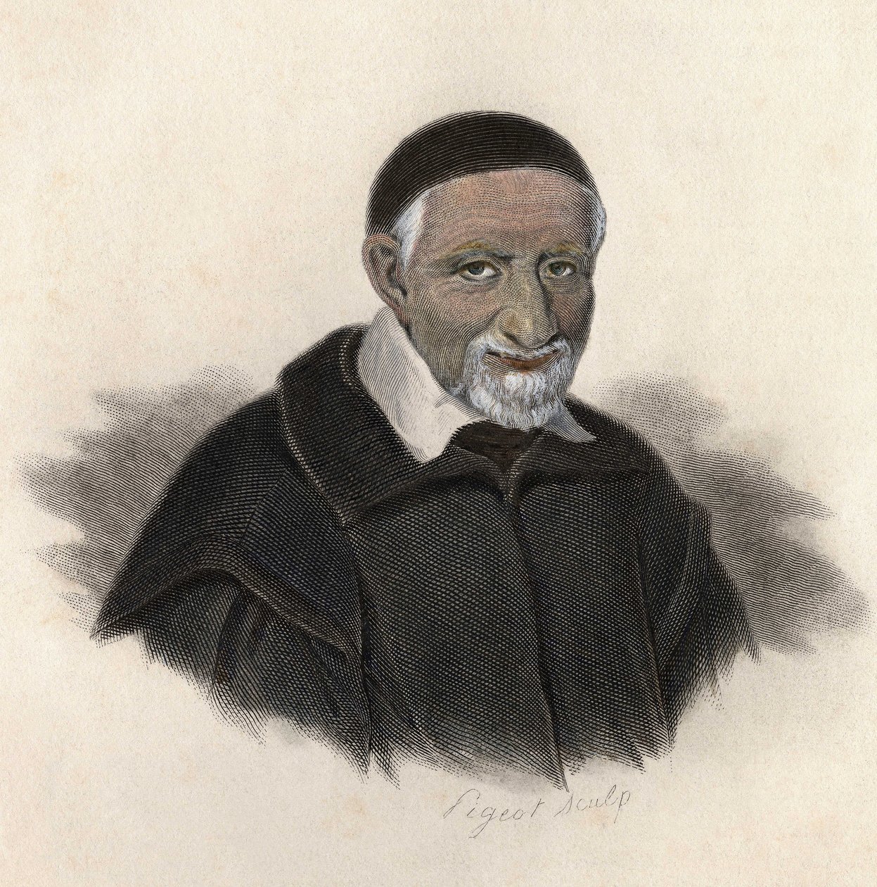 Portret św. Wincentego a Paulo (1581-1660), francuskiego księdza i amoniera. w „Portretach pożytecznych mężczyzn” autorstwa French School