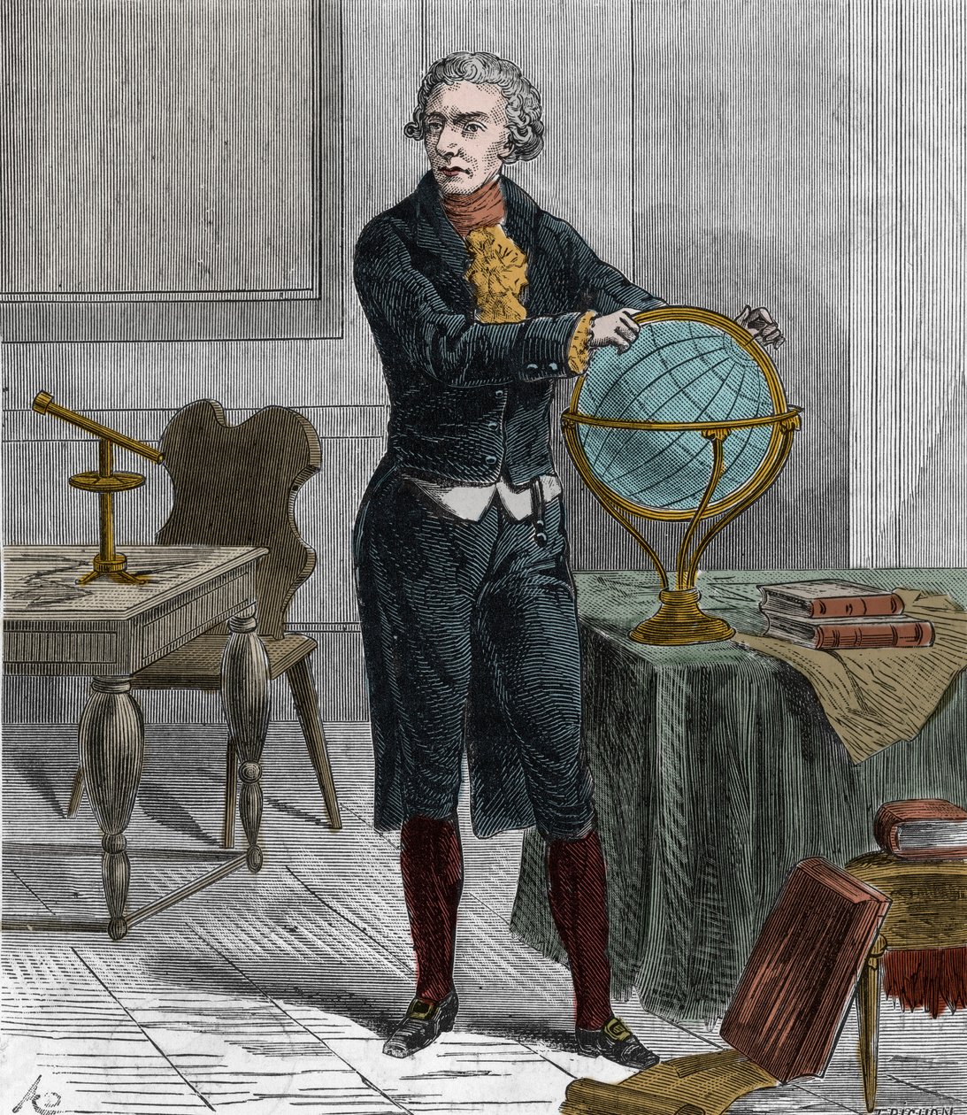 Portret sir Friedricha Wilhelma Herschela (1738-1822), brytyjskiego niemieckiego astronoma i fizyka - Portret Williama Herschela brytyjskiego astronoma urodzonego w Niemczech - Grawerowanie w ""Nauki w zasięgu wszystkich - popularna fizyka i chemia"" autor autorstwa French School