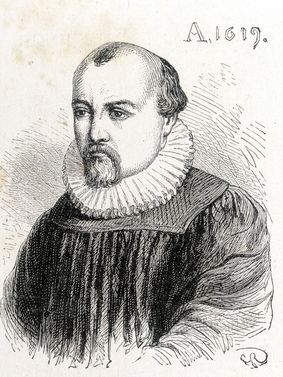 Portret Salomona de Caus (1576-1624), francuskiego fizyka - w „Albumie nauki”; wybitni uczeni; Wielkie odkrycia”” 1896. autorstwa French School