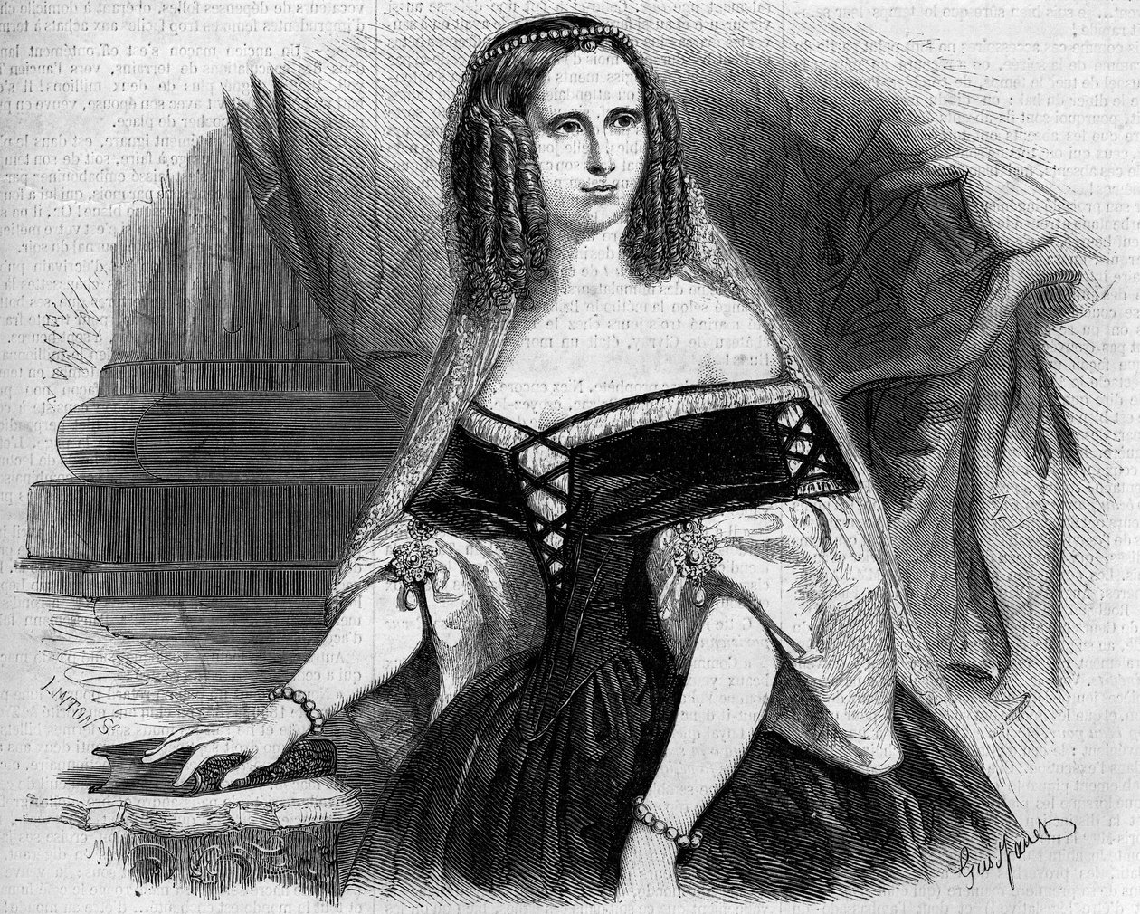 Portret Zofii Wirtembergii (1818-1879), królowej Holandii. Grawer w „Le Monde Illustré” nr 53 z 17 kwietnia 1858 r. autorstwa French School