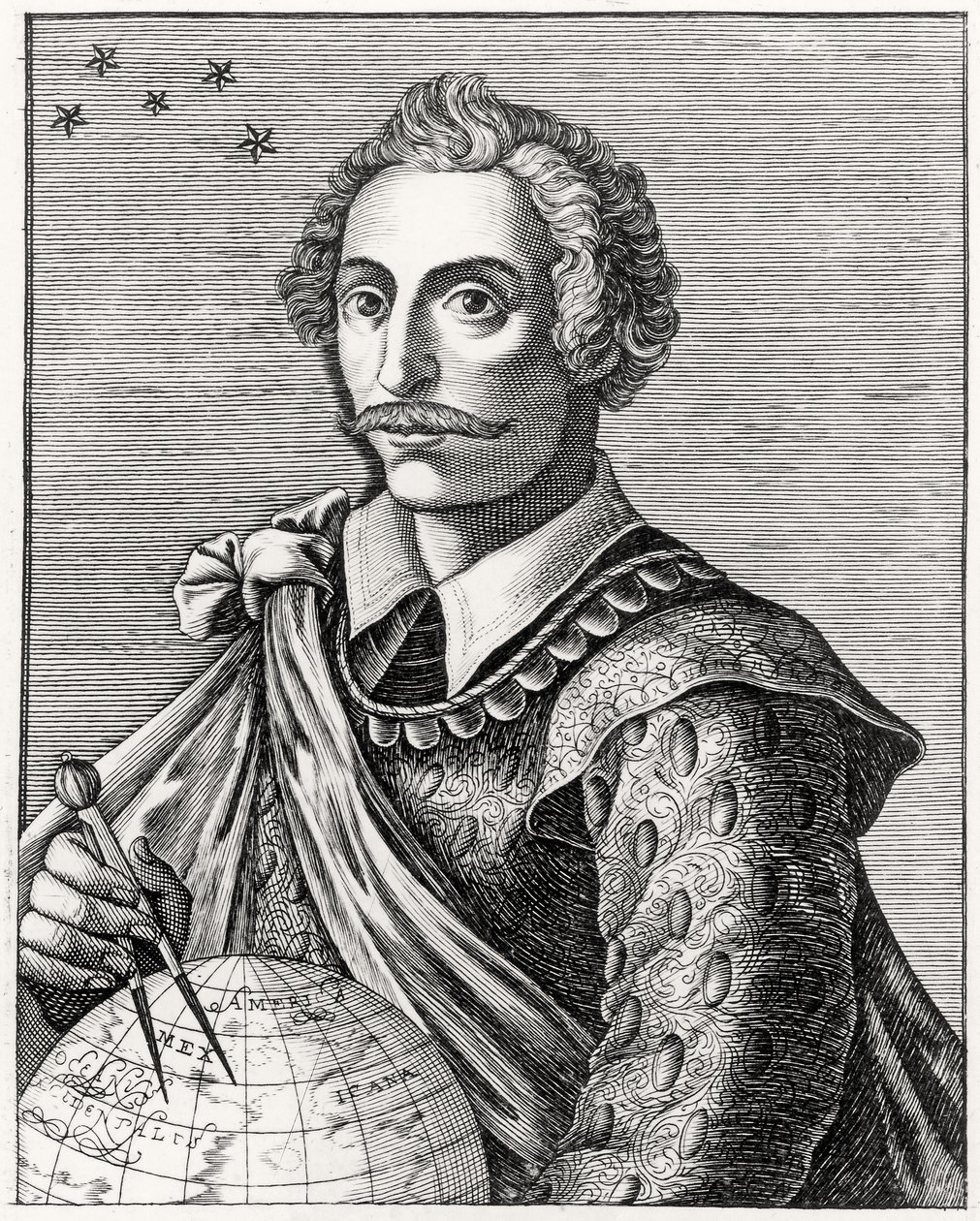 Portret Thomasa Cavendisha (1560-92) grawerowany przez L Armessin autorstwa French School