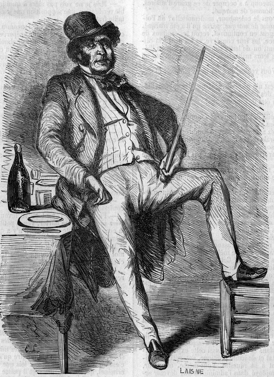 Portret Vautrina, bohatera powieści „Ojciec Goriot”. Grawerowanie w połowie XIX wieku. Ilustracja do „Ojca Goriota” Honore de Balzac (1799-1850). autorstwa French School
